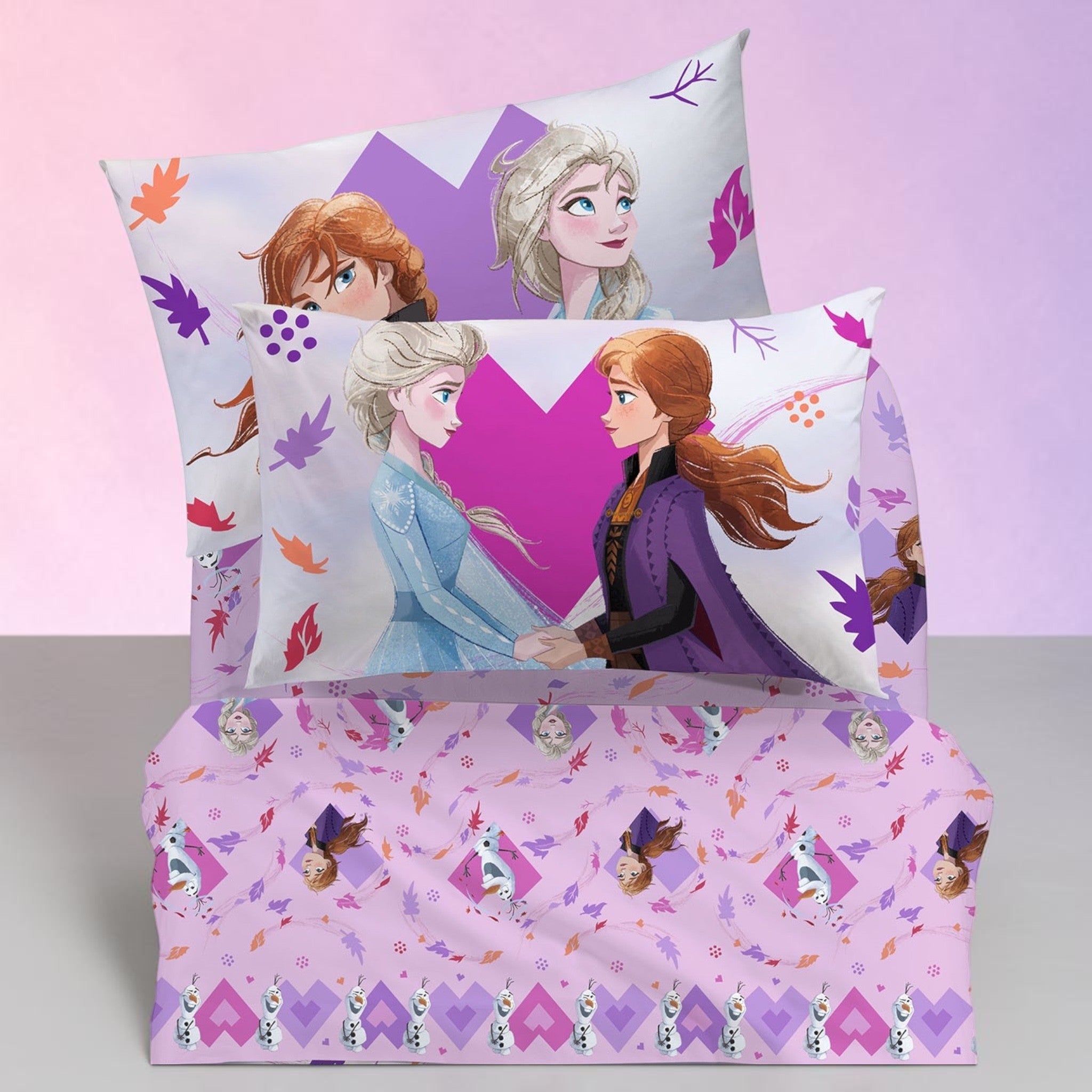 Set completo lenzuola singolo Caleffi Frozen Pink con federa double face e lenzuola coordinate