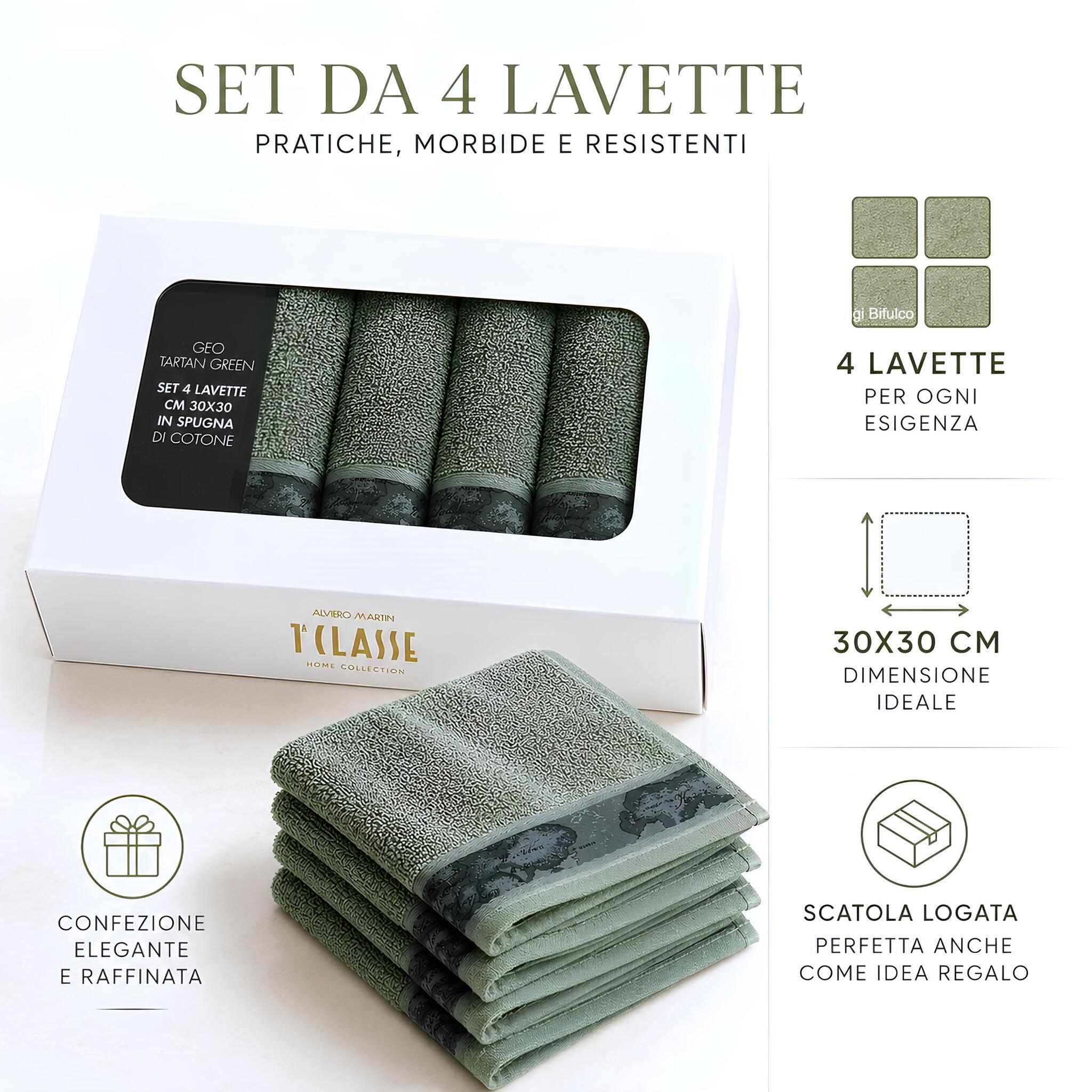 Set da 4 lavette Caleffi 30x30 cm in spugna di puro cotone con elegante confezione regalo