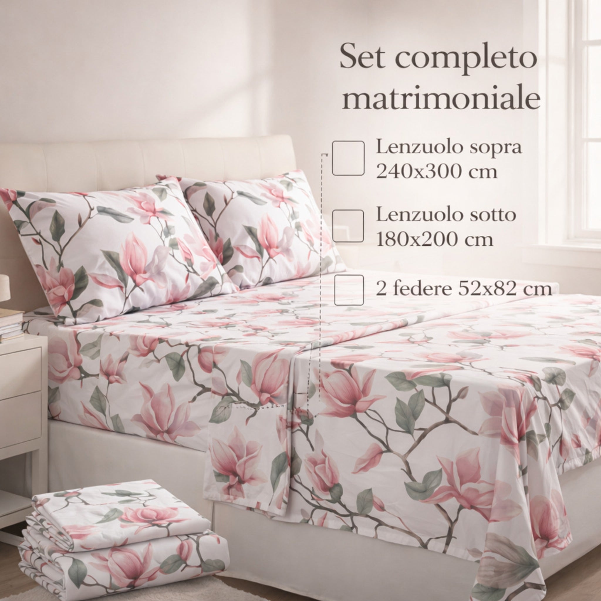 Misure completo lenzuola matrimoniale Zambaiti Bocciolo 4 pezzi