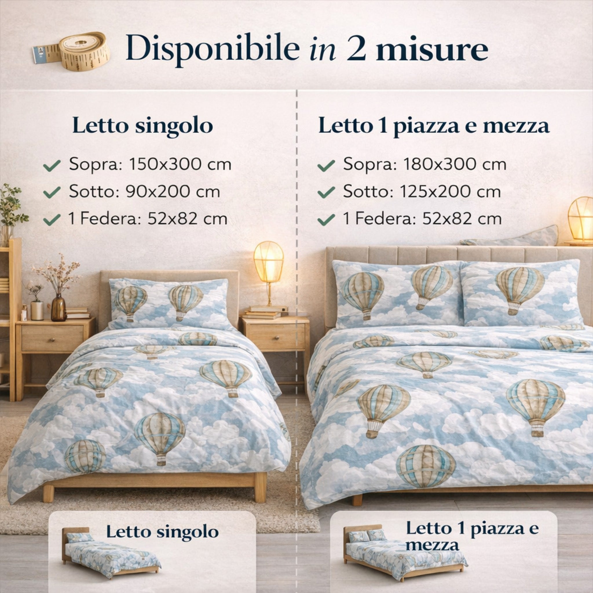 Set completo lenzuola una piazza e mezza 3 pezzi
