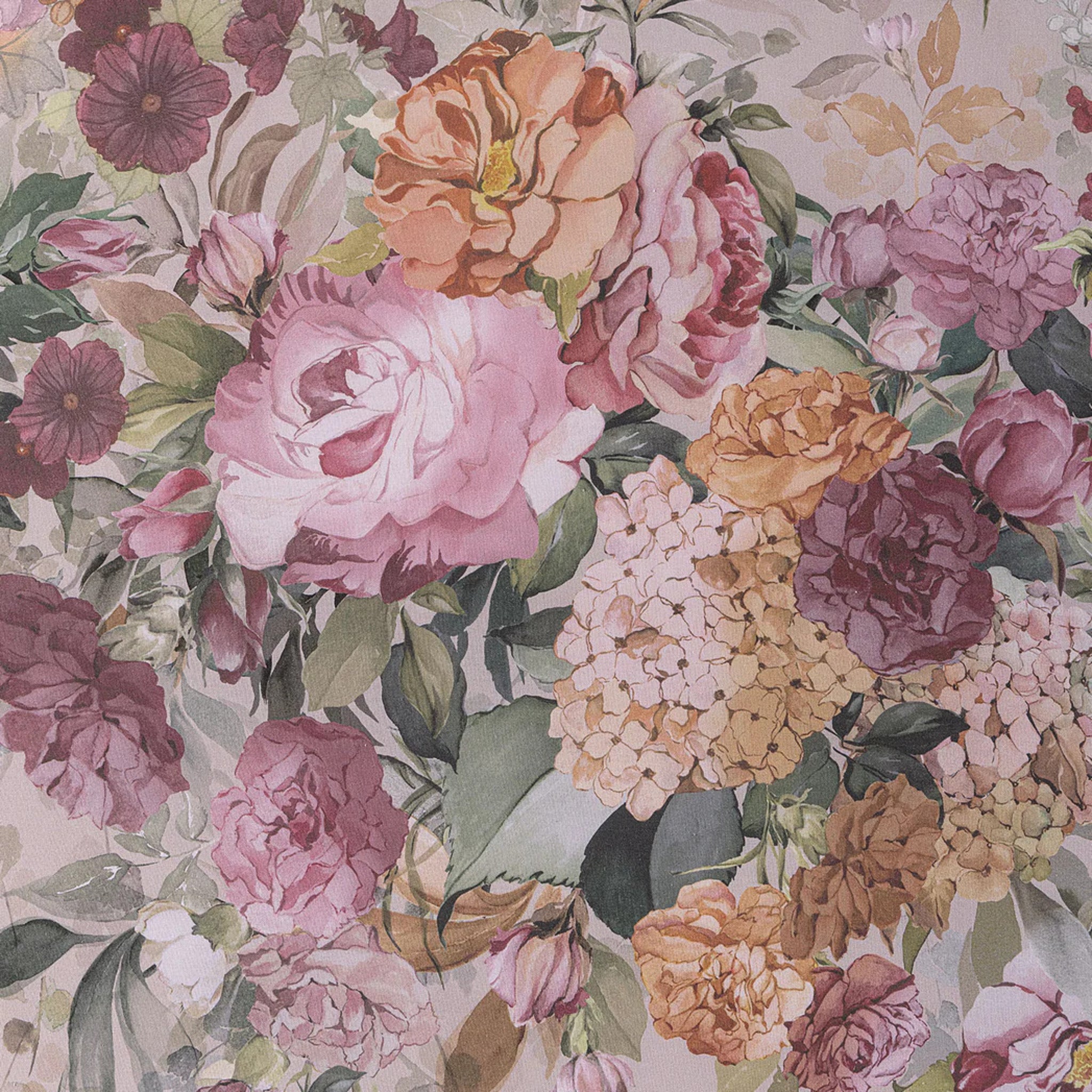 Dettaglio della stampa digitale HD con rose, peonie e ortensie Caleffi Ikebana