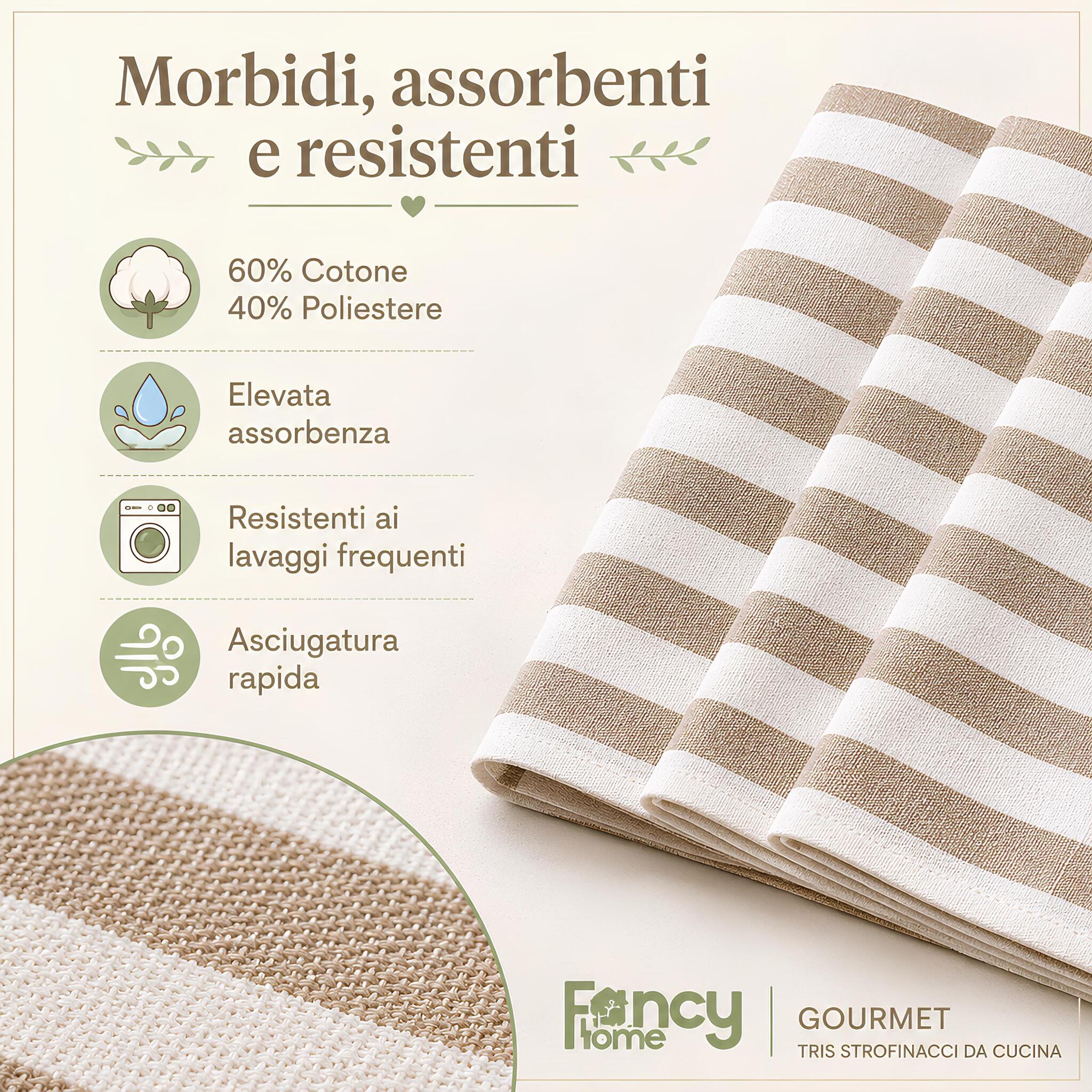 Strofinacci cucina beige Fancy Home 60% cotone 40% poliestere elevata assorbenza