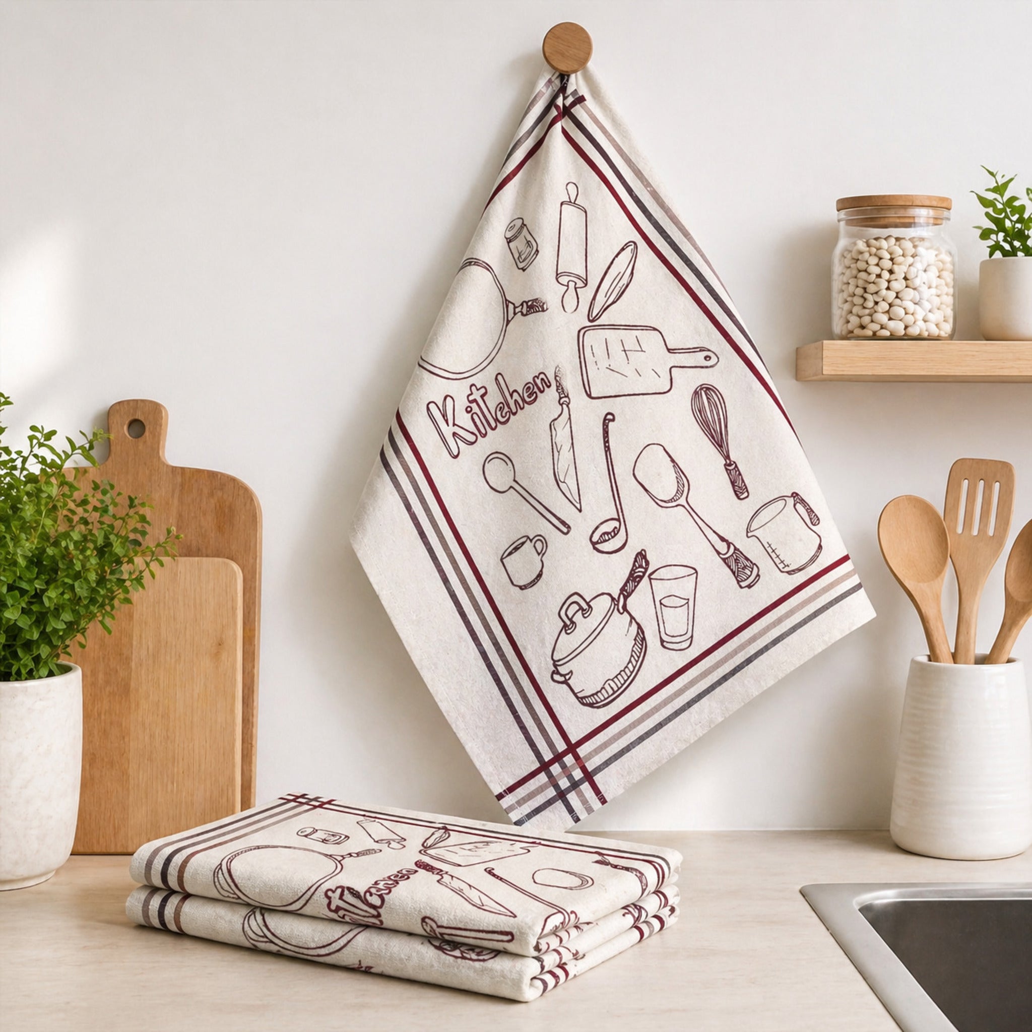 set 6 strofinacci cucina zambaiti in cotone fantasia utensili