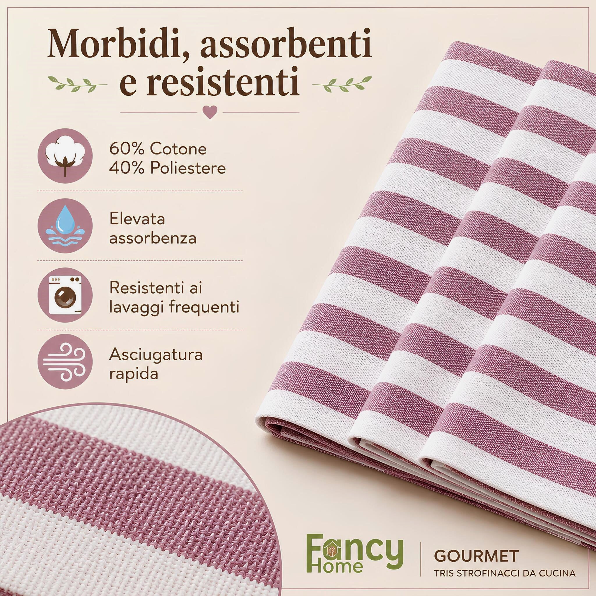 Strofinacci cucina malva Fancy Home morbidi e assorbenti