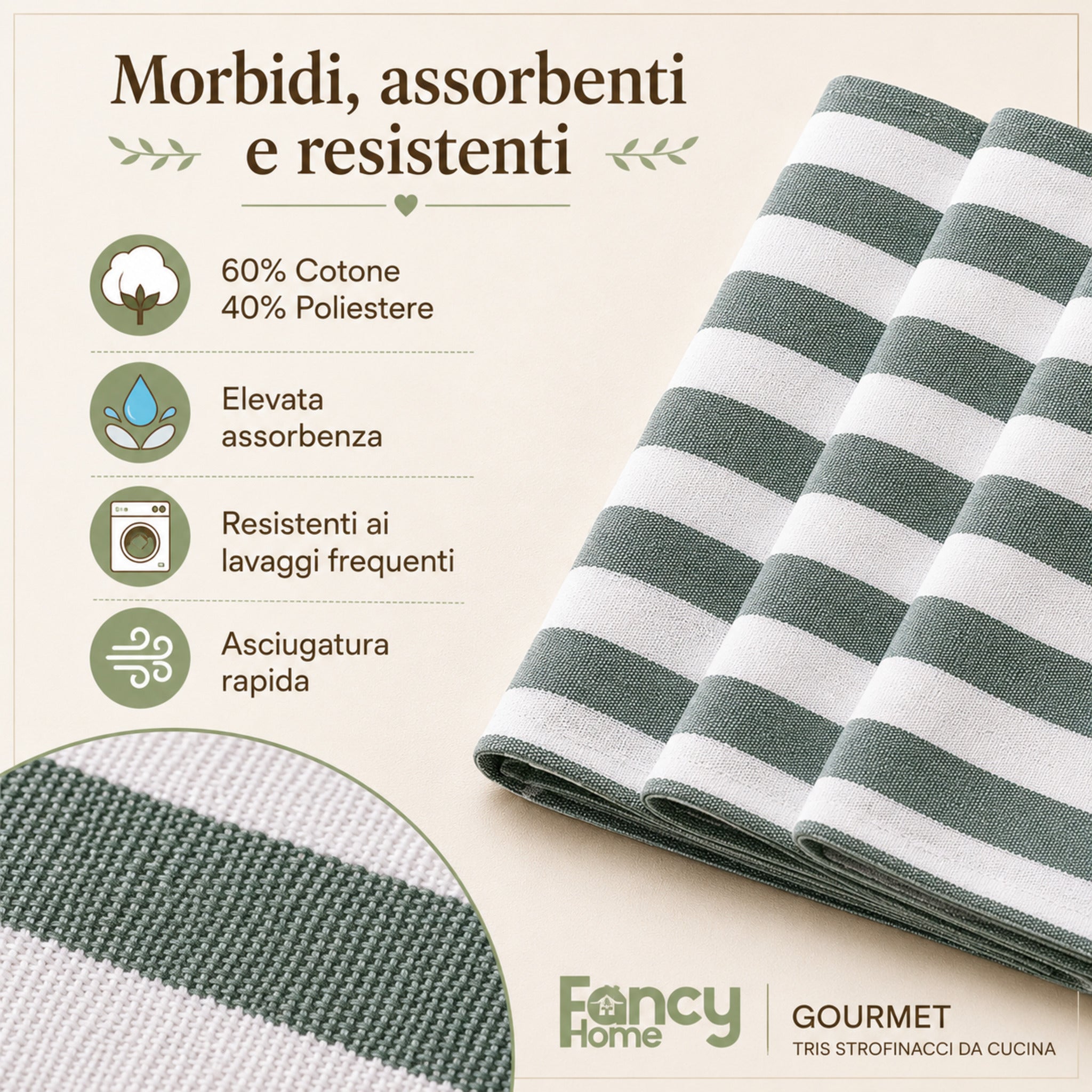 Strofinacci cucina verdi Fancy Home resistenti ai lavaggi frequenti