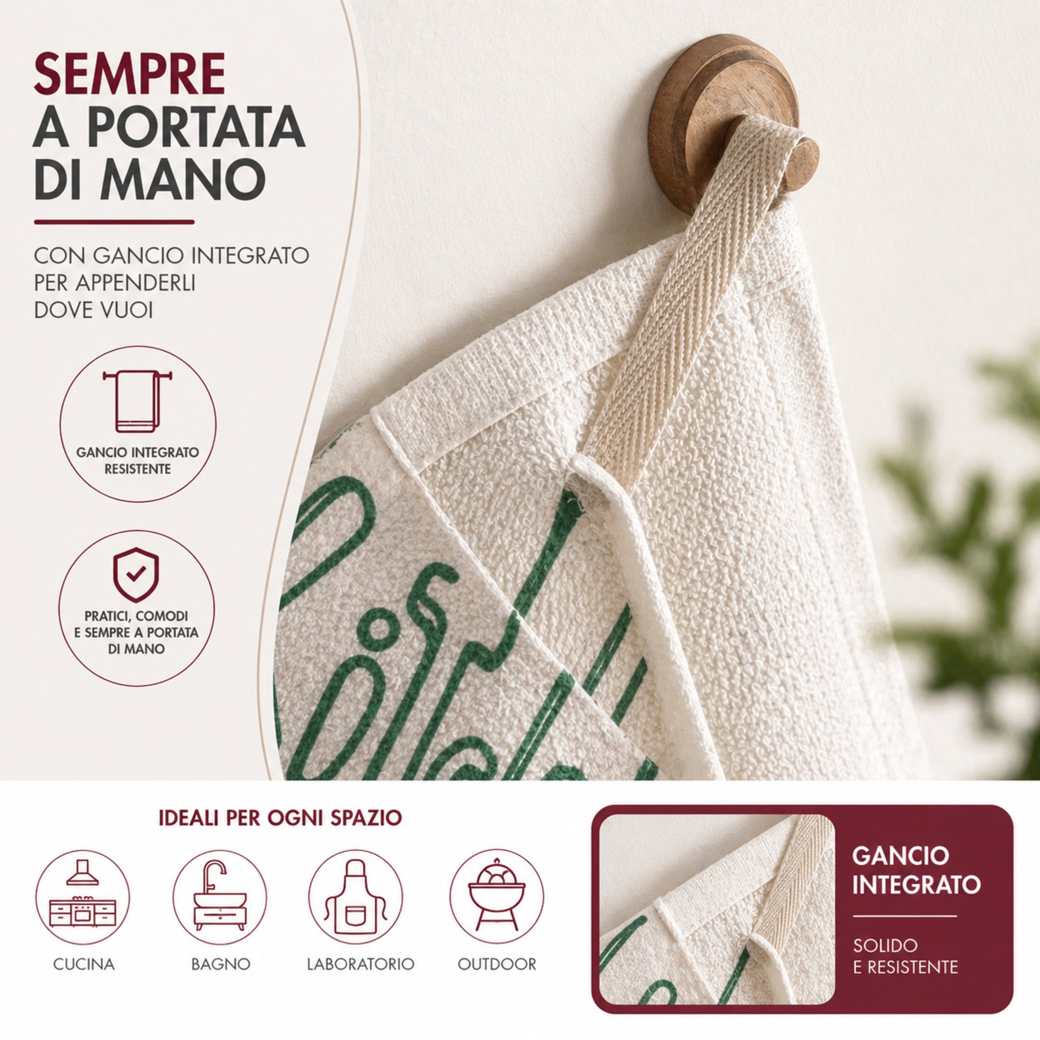 strofinaccio cucina con gancio integrato resistente