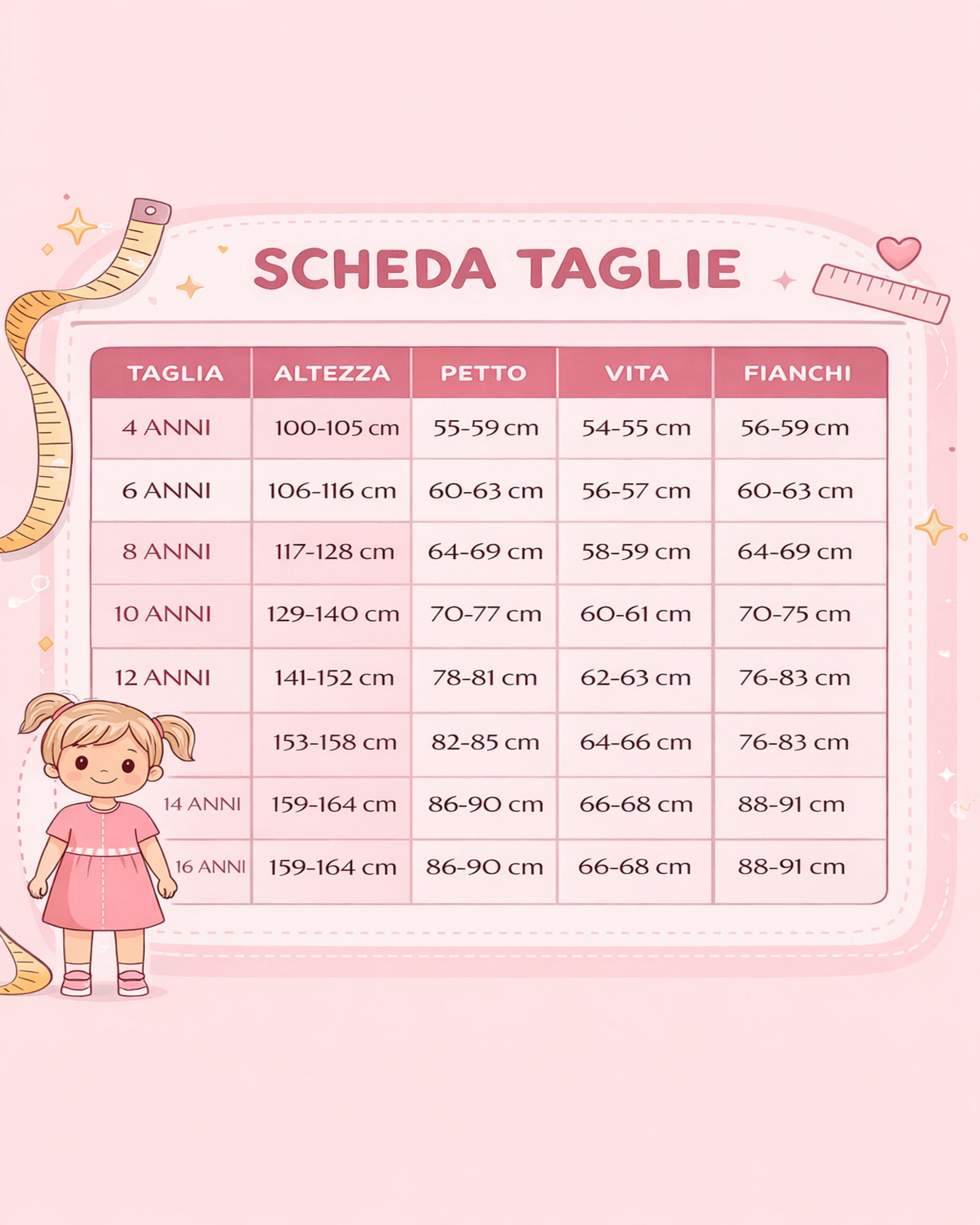Tabella taglie bambina pigiama cotone