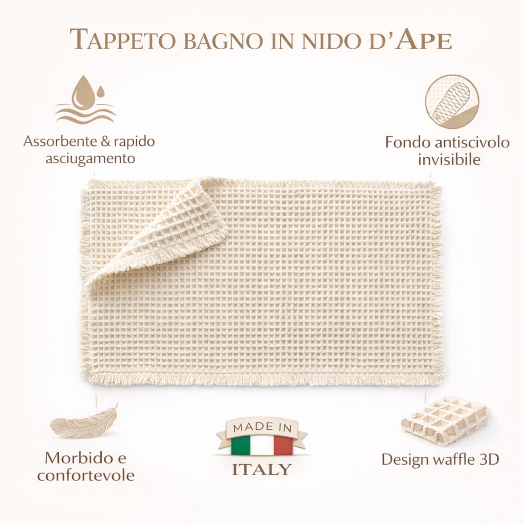Tappeto bagno waffle 3D antiscivolo assorbente