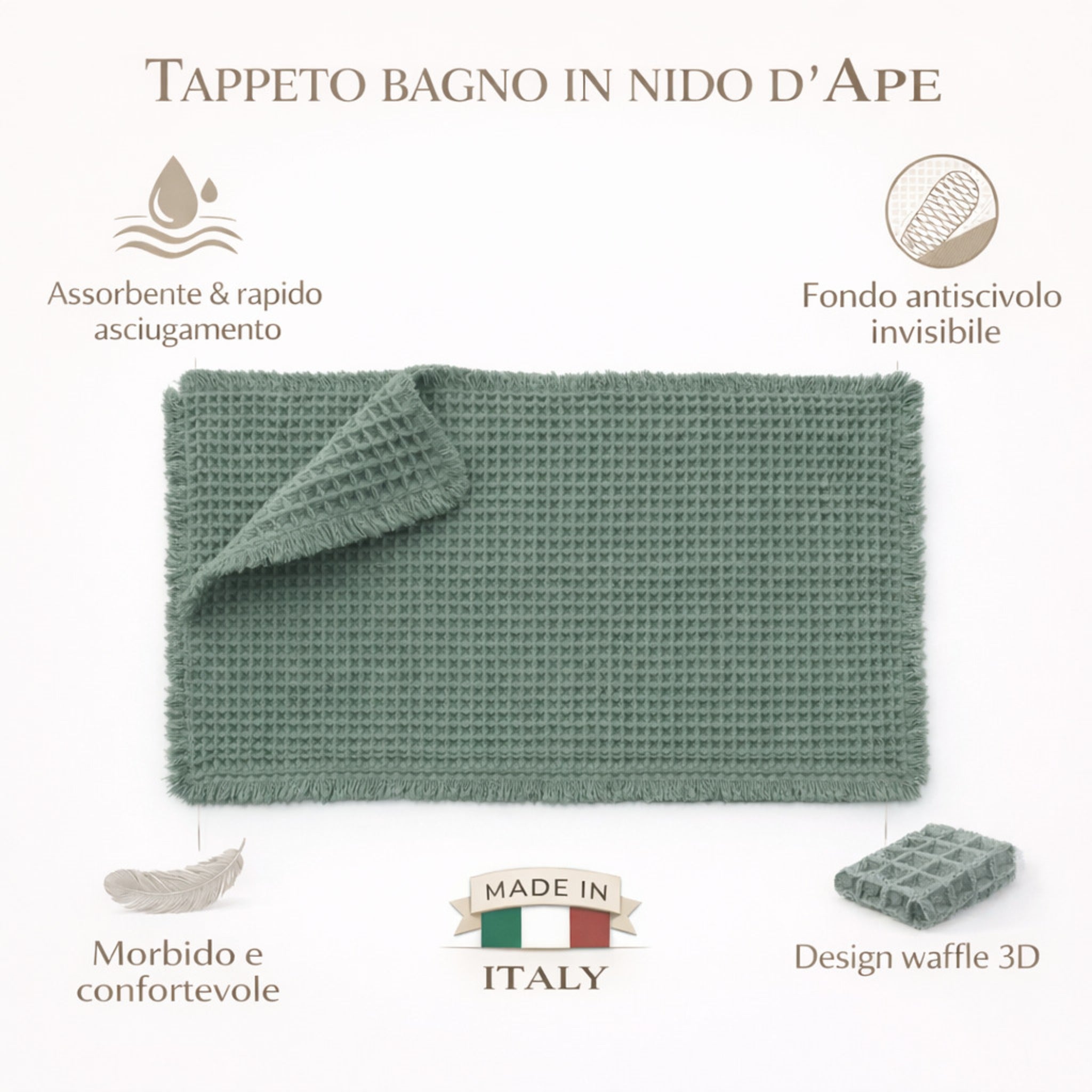 Tappeto bagno waffle 3D antiscivolo assorbente
