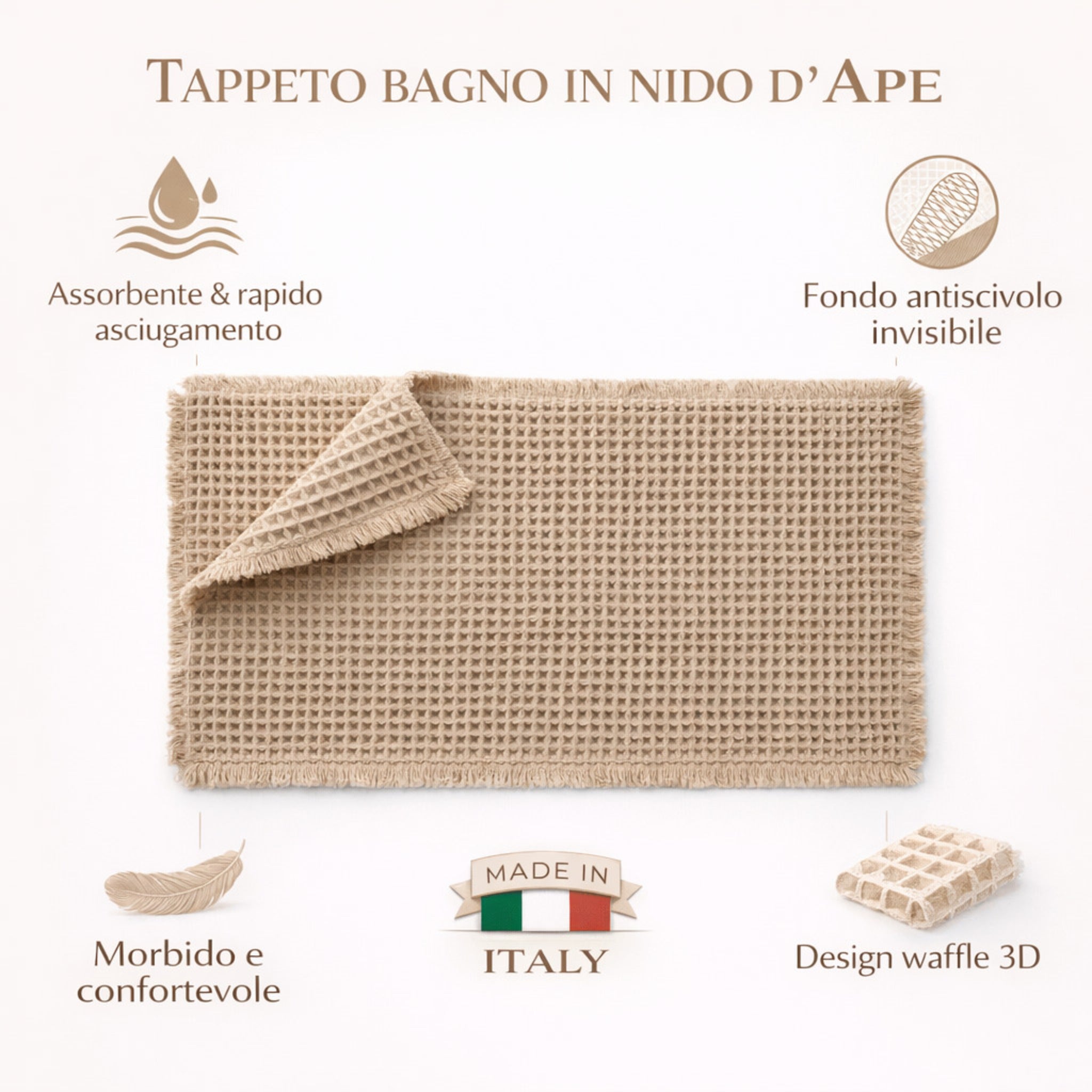 Tappeto bagno waffle 3D antiscivolo assorbente
