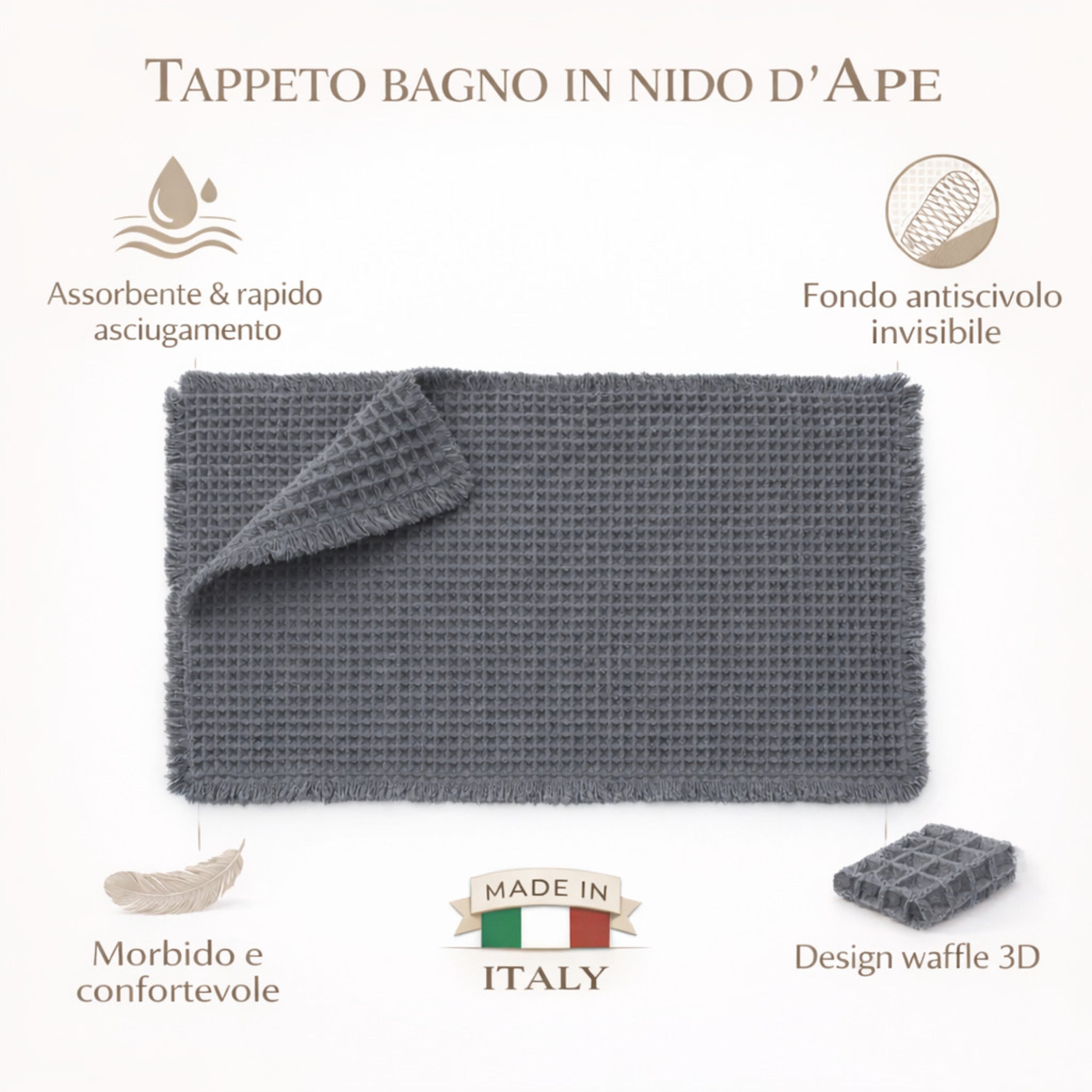 Tappeto bagno waffle 3D antiscivolo assorbente