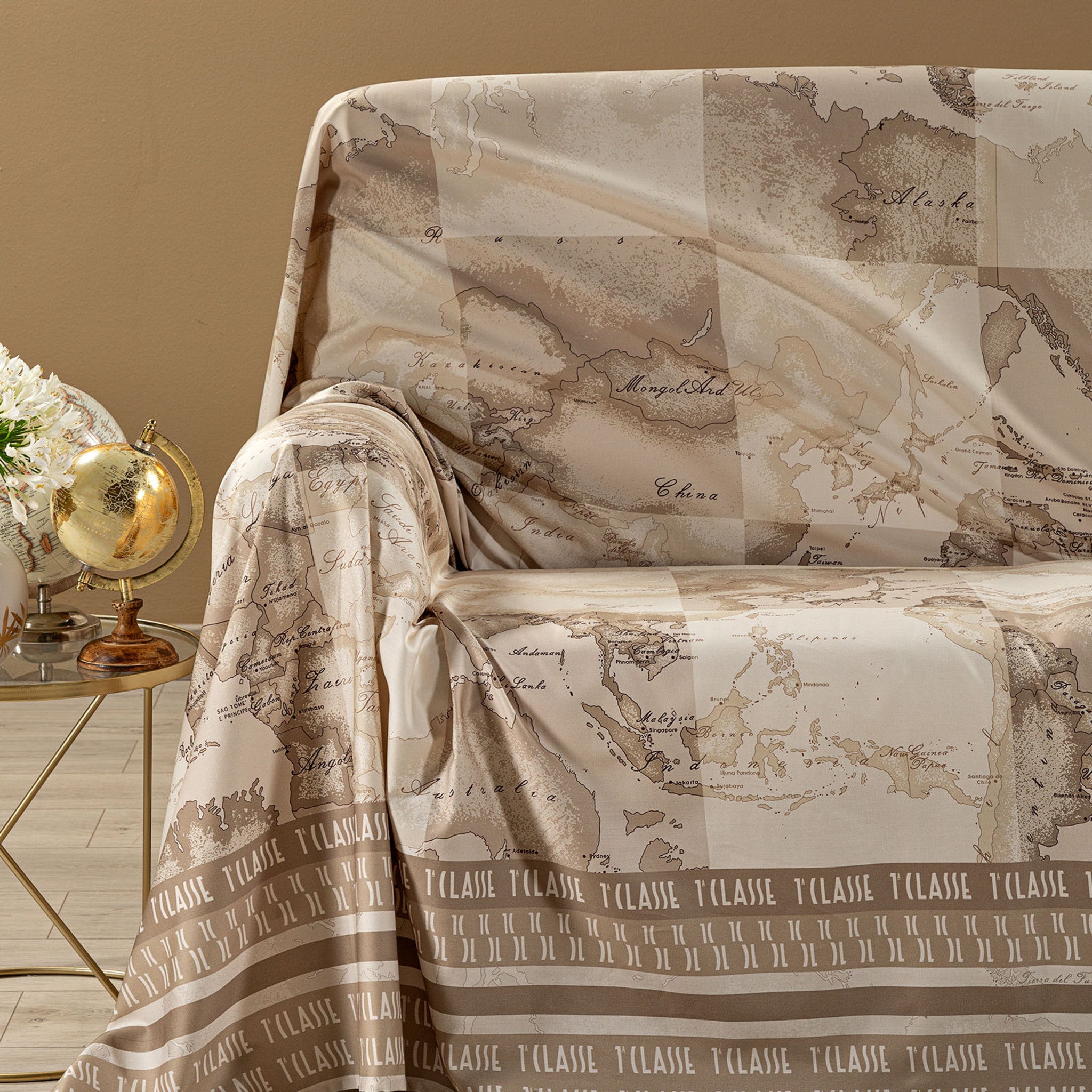 Telo arredo copridivano Alviero Martini 1A Classe Geo Safari in raso di cotone beige