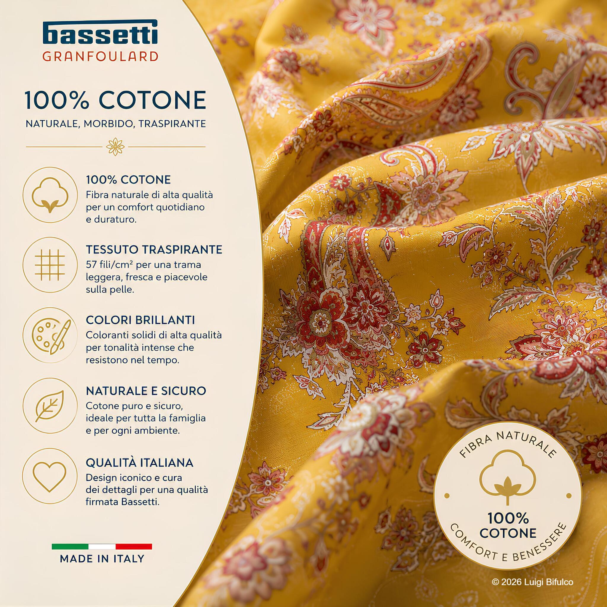 Telo Arredo Bassetti Granfoulard Monnalisa in 100% puro cotone Made in Italy con tessuto naturale, traspirante e colori brillanti.