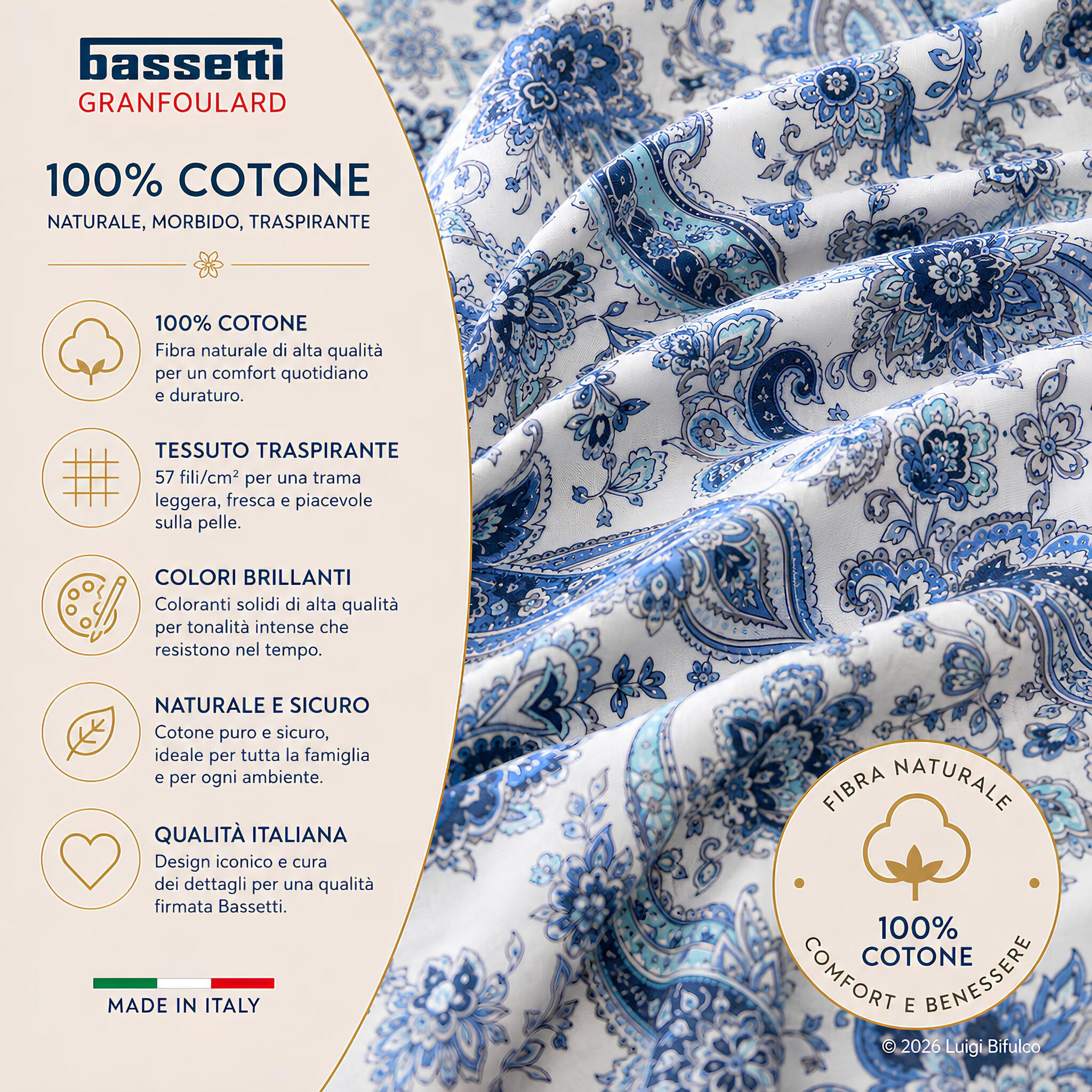 Telo Arredo Bassetti Granfoulard Monnalisa in 100% puro cotone Made in Italy con tessuto naturale, traspirante e colori brillanti.