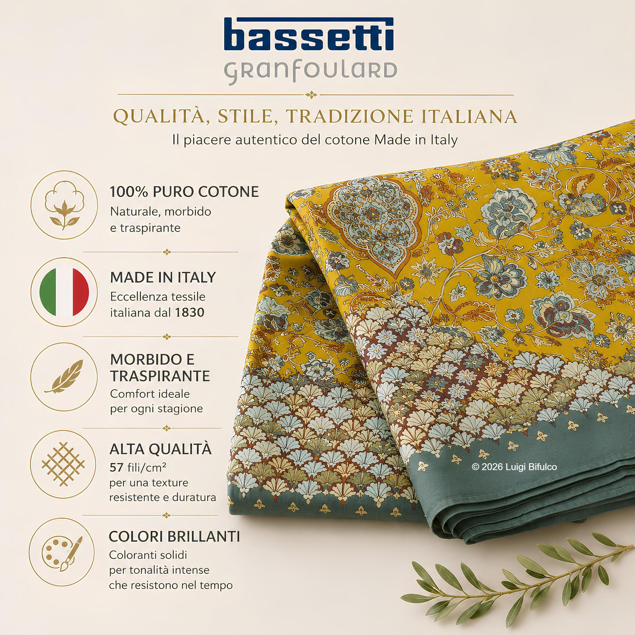 Telo Arredo Bassetti Granfoulard Tigullio in 100% puro cotone Made in Italy con tessuto morbido, traspirante e colori brillanti.