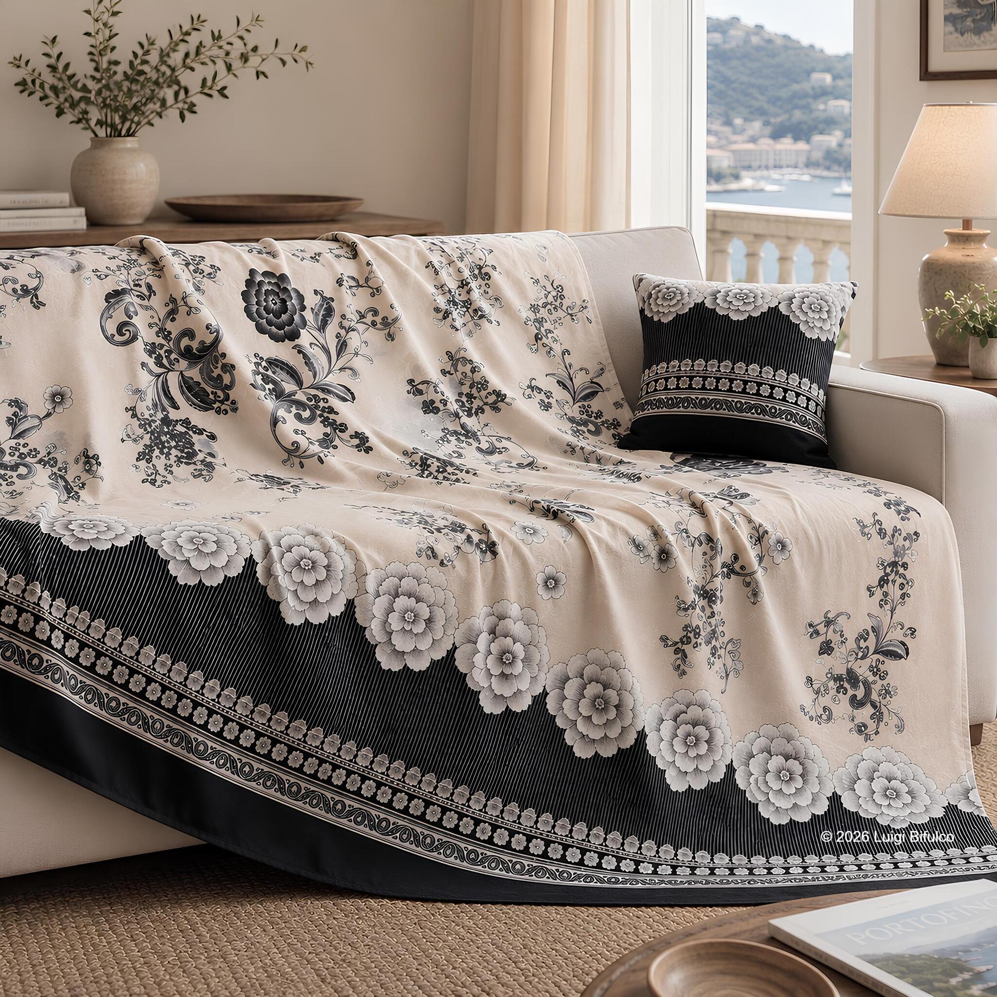Telo Arredo Bassetti Granfoulard Paraggi Avorio 270x270 cm utilizzato come copridivano