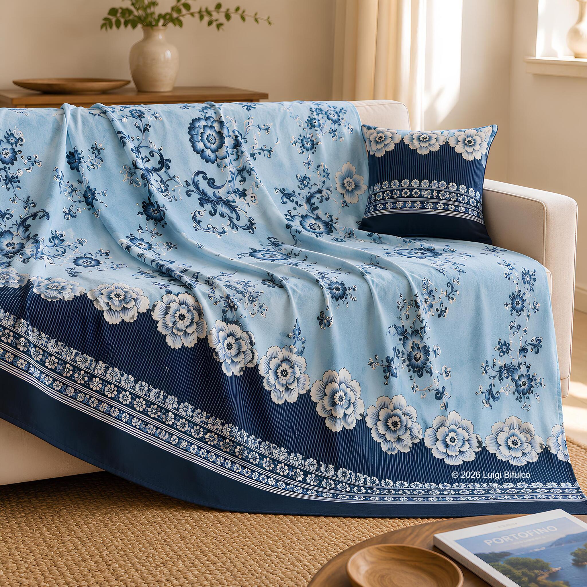 Telo Arredo Bassetti Granfoulard Paraggi Blu 270x270 cm utilizzato come copridivano