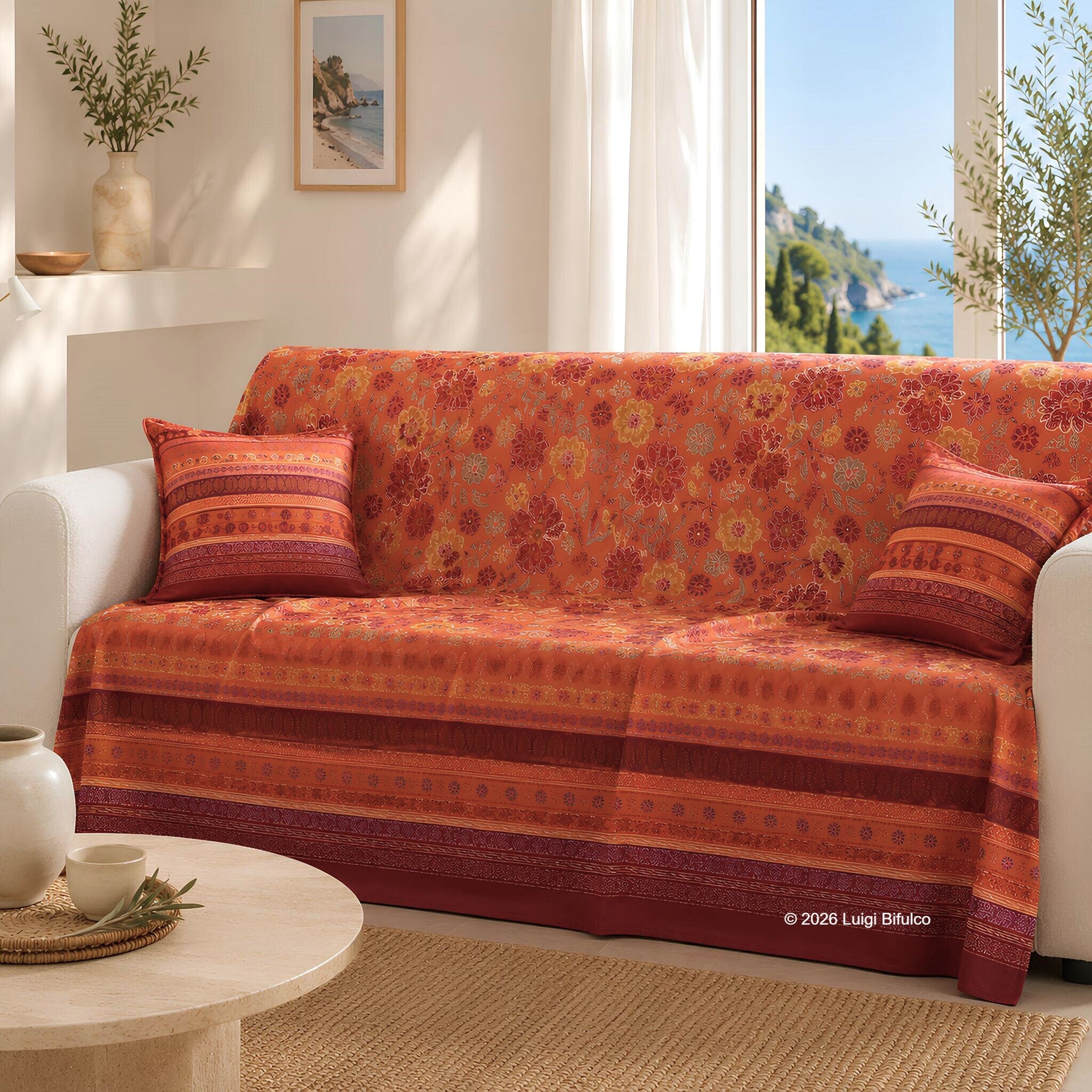 Telo Arredo Bassetti Granfoulard Varigotti Arancio 270x270 cm utilizzato come copridivano