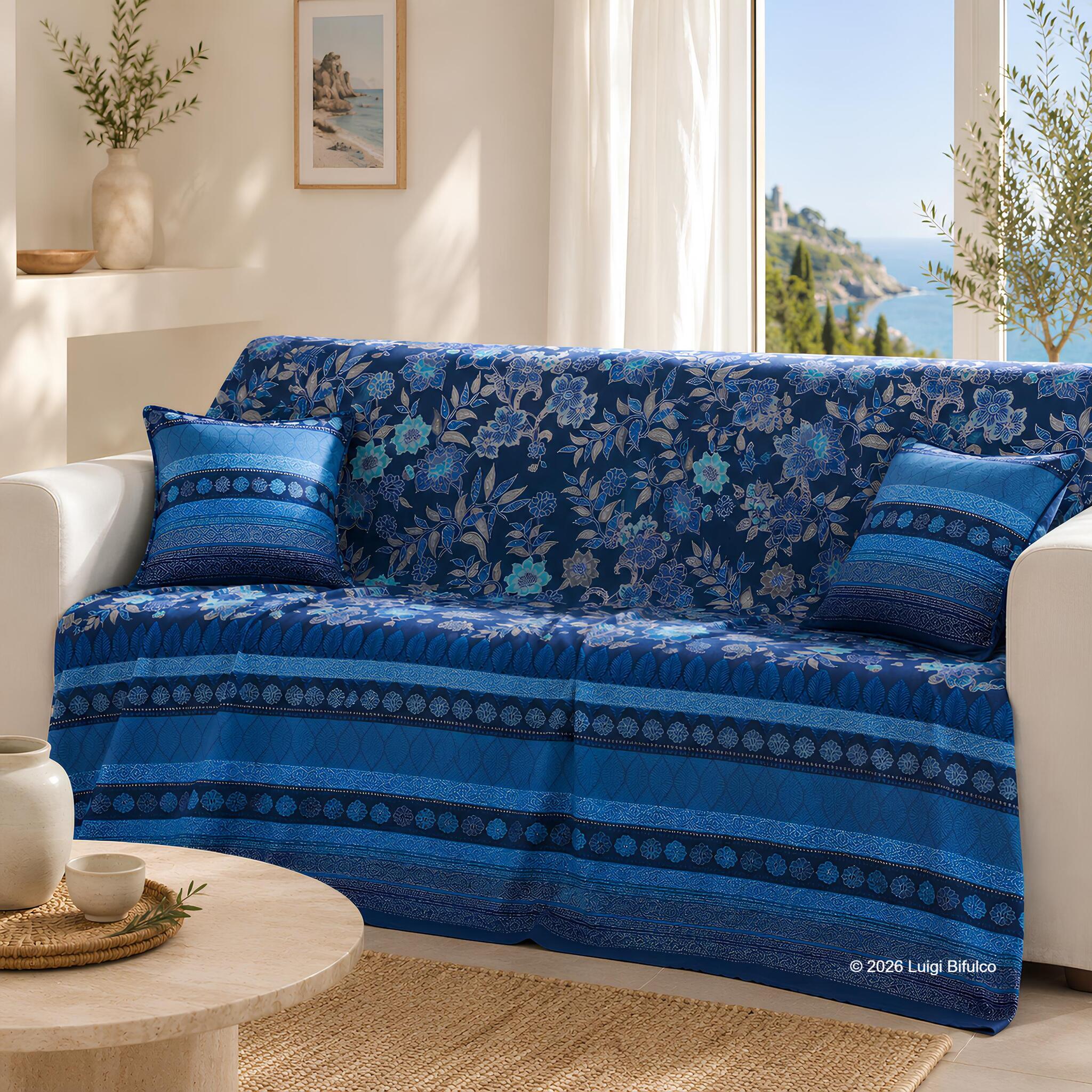 Telo Arredo Bassetti Granfoulard Varigotti Blu 270x270 cm utilizzato come copridivano