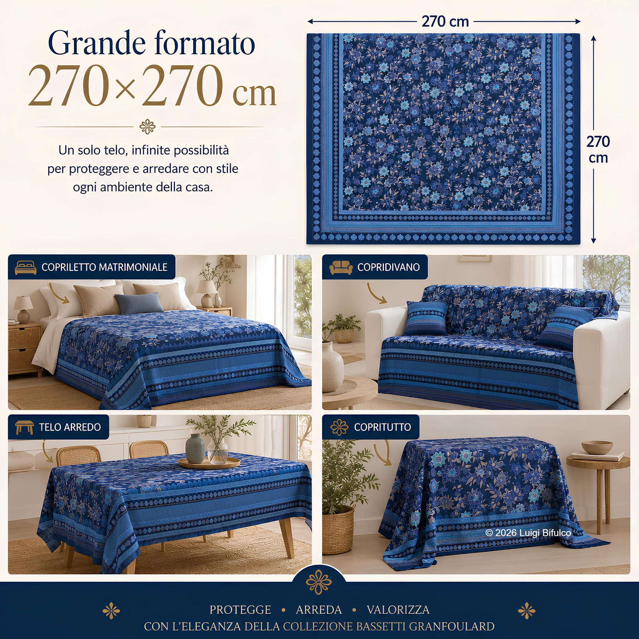 Telo Arredo Bassetti Varigotti Blu utilizzabile come copriletto, copridivano e copritutto