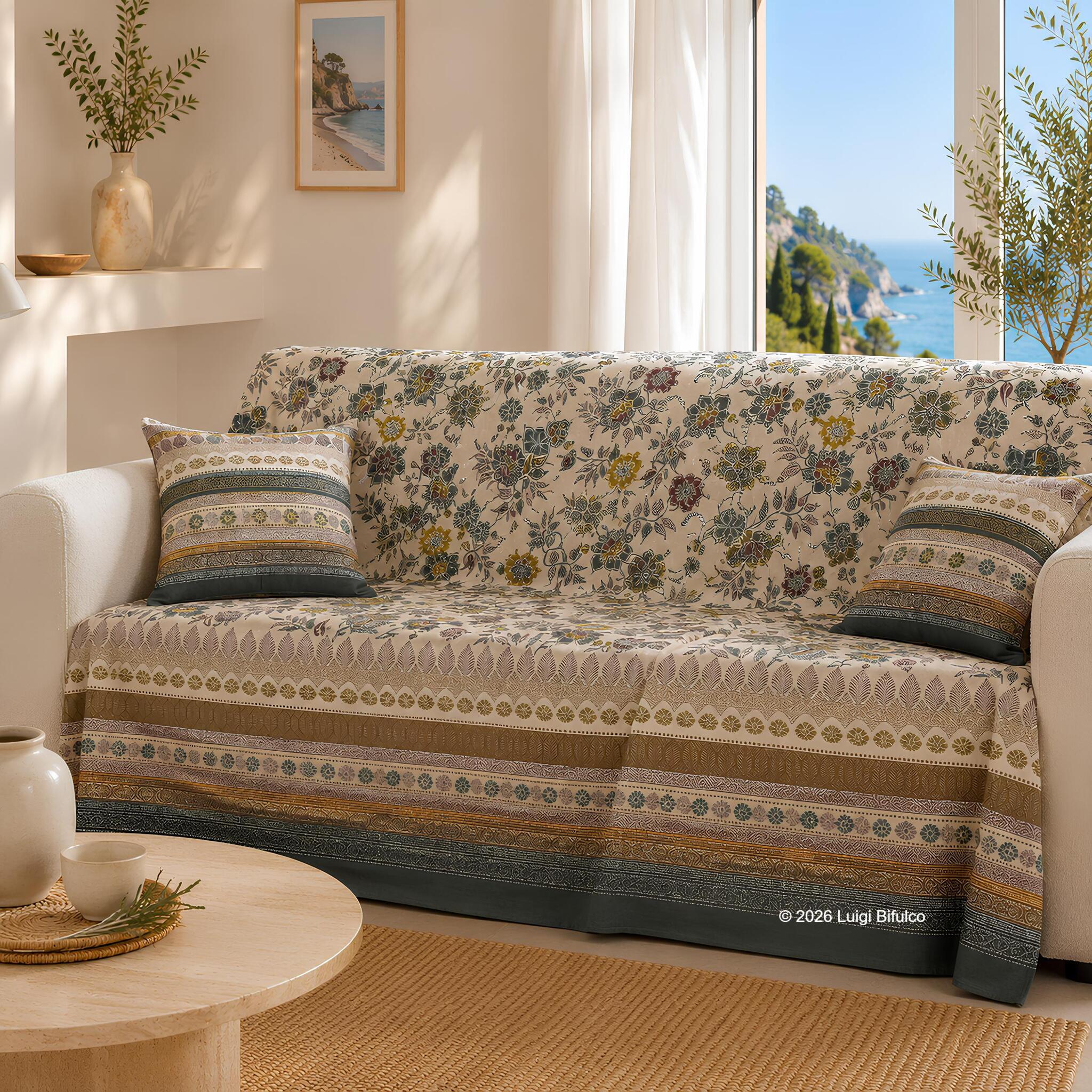 Telo Arredo Bassetti Granfoulard Varigotti Sabbia 270x270 cm utilizzato come copridivano