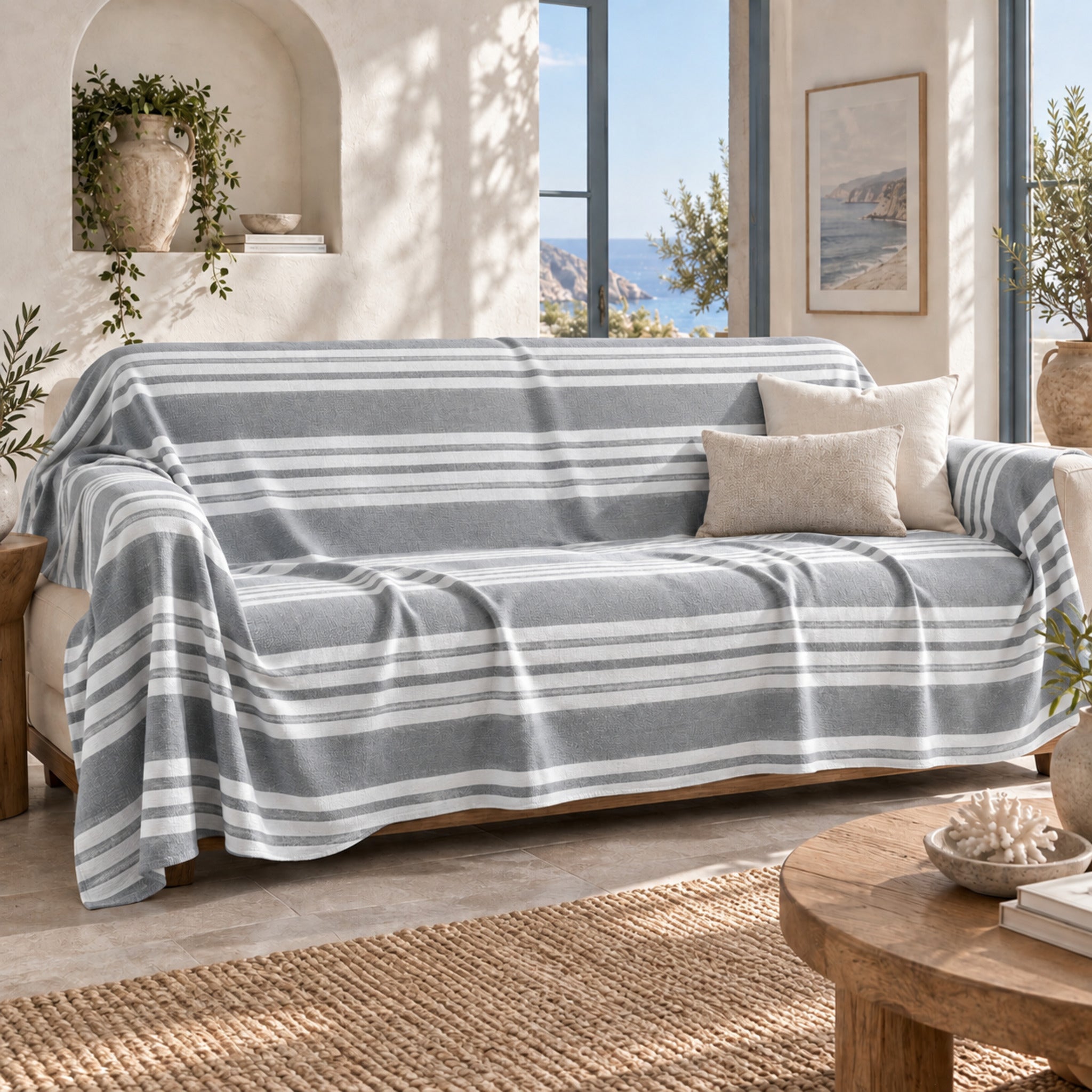 Telo arredo Fancy Home Maison grigio 240x250 cm in cotone utilizzato come copridivano