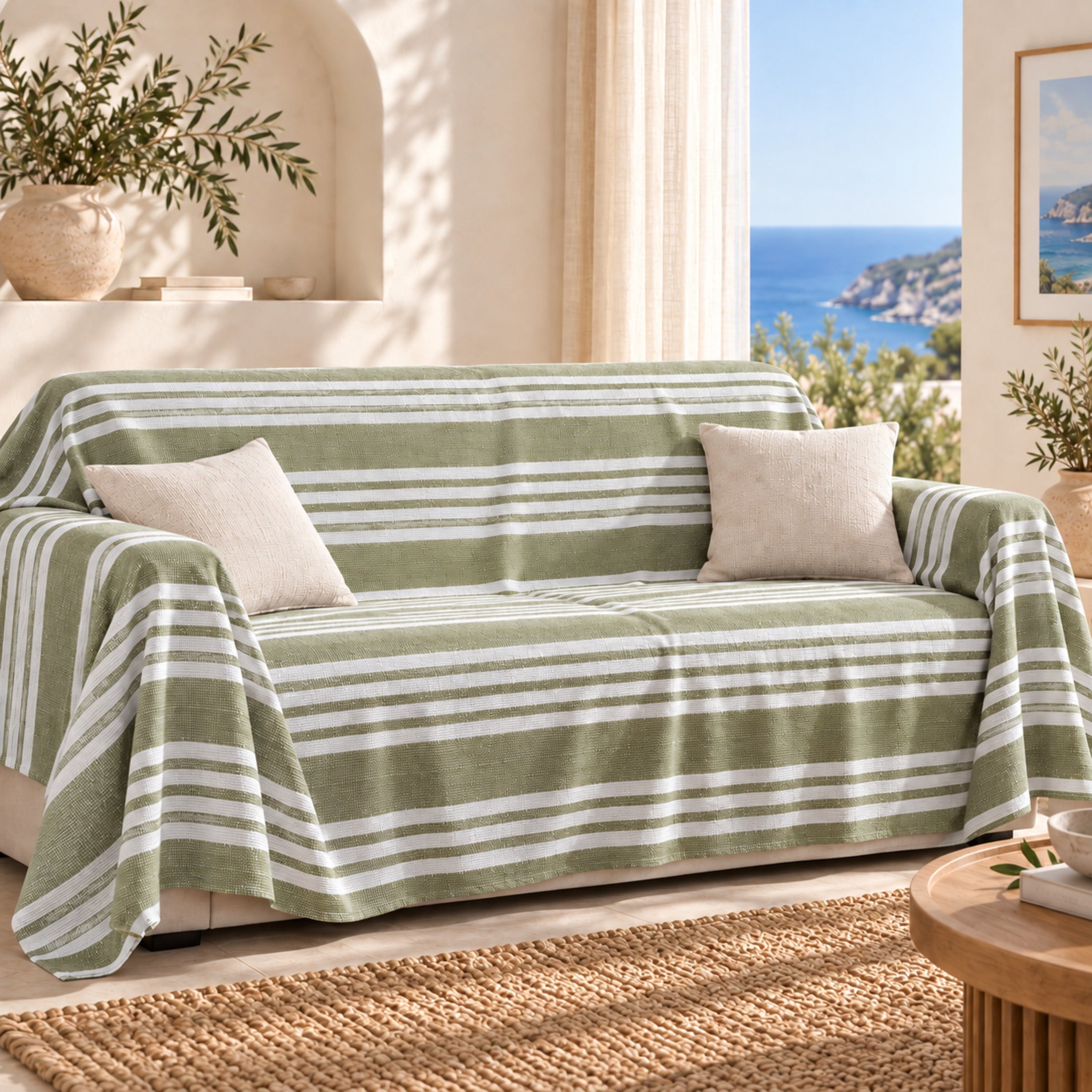 Telo arredo Fancy Home Maison verde 240x250 cm in cotone utilizzato come copridivano