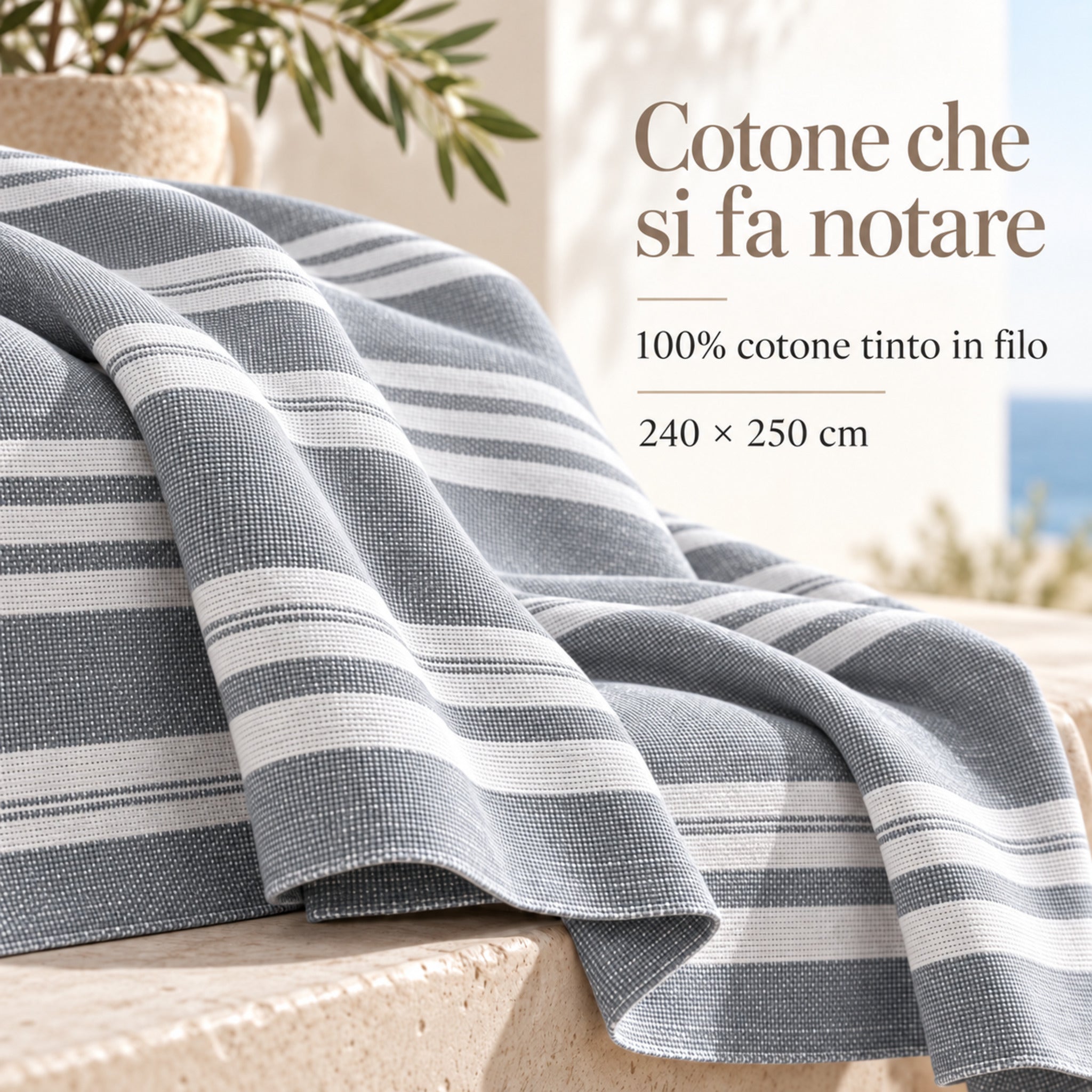 Dettaglio Telo Arredo Fancy Home Maison grigio in 100% cotone tinto in filo 240x250 cm