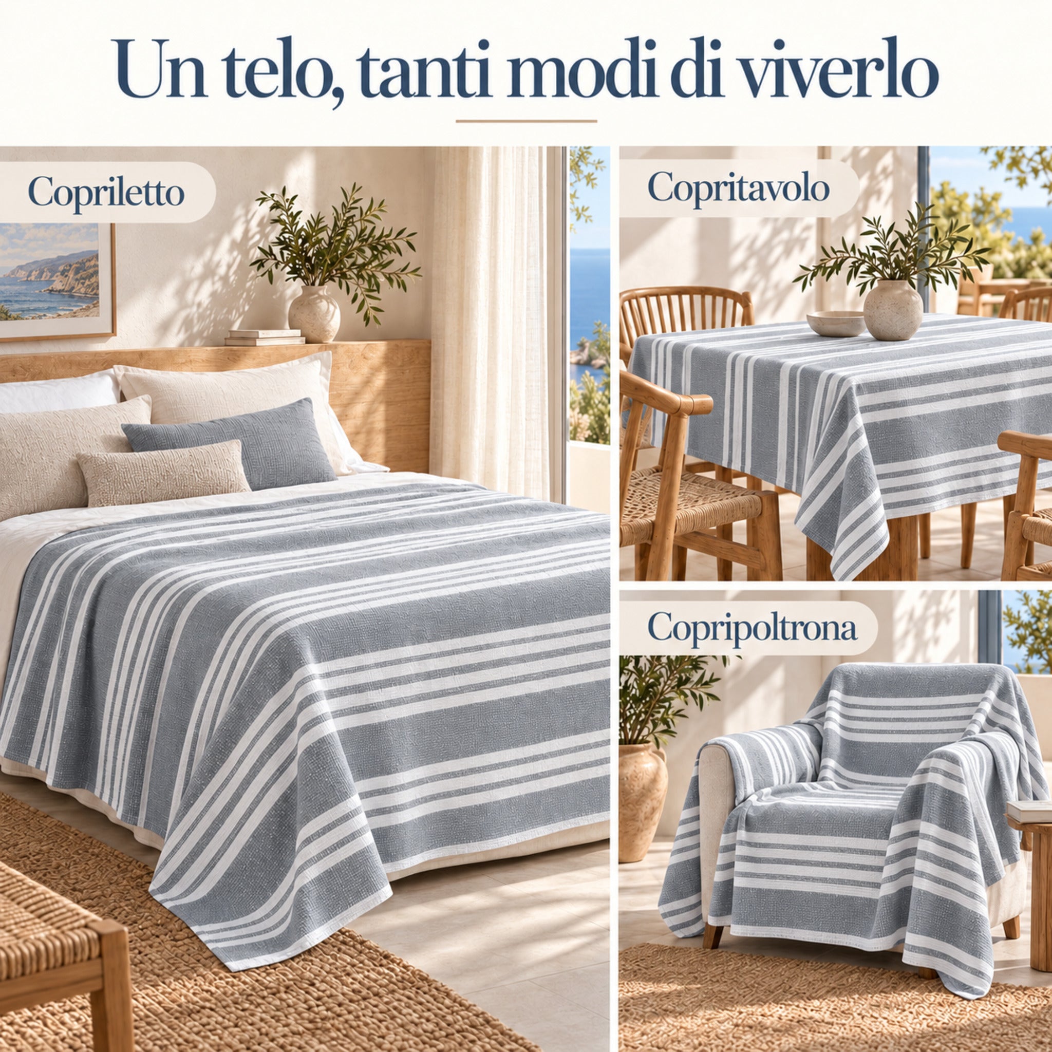 Telo Arredo Fancy Home Maison grigio multiuso come copriletto copritavolo e copripoltrona