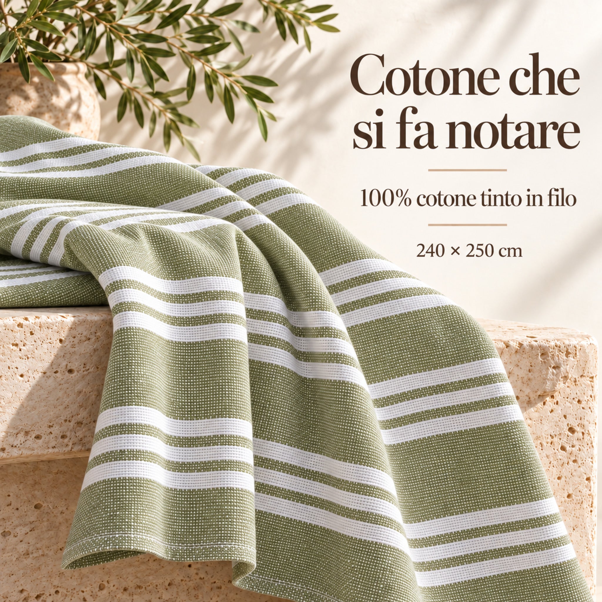 Dettaglio Telo Arredo Fancy Home Maison verde in 100% cotone tinto in filo misura 240x250 cm