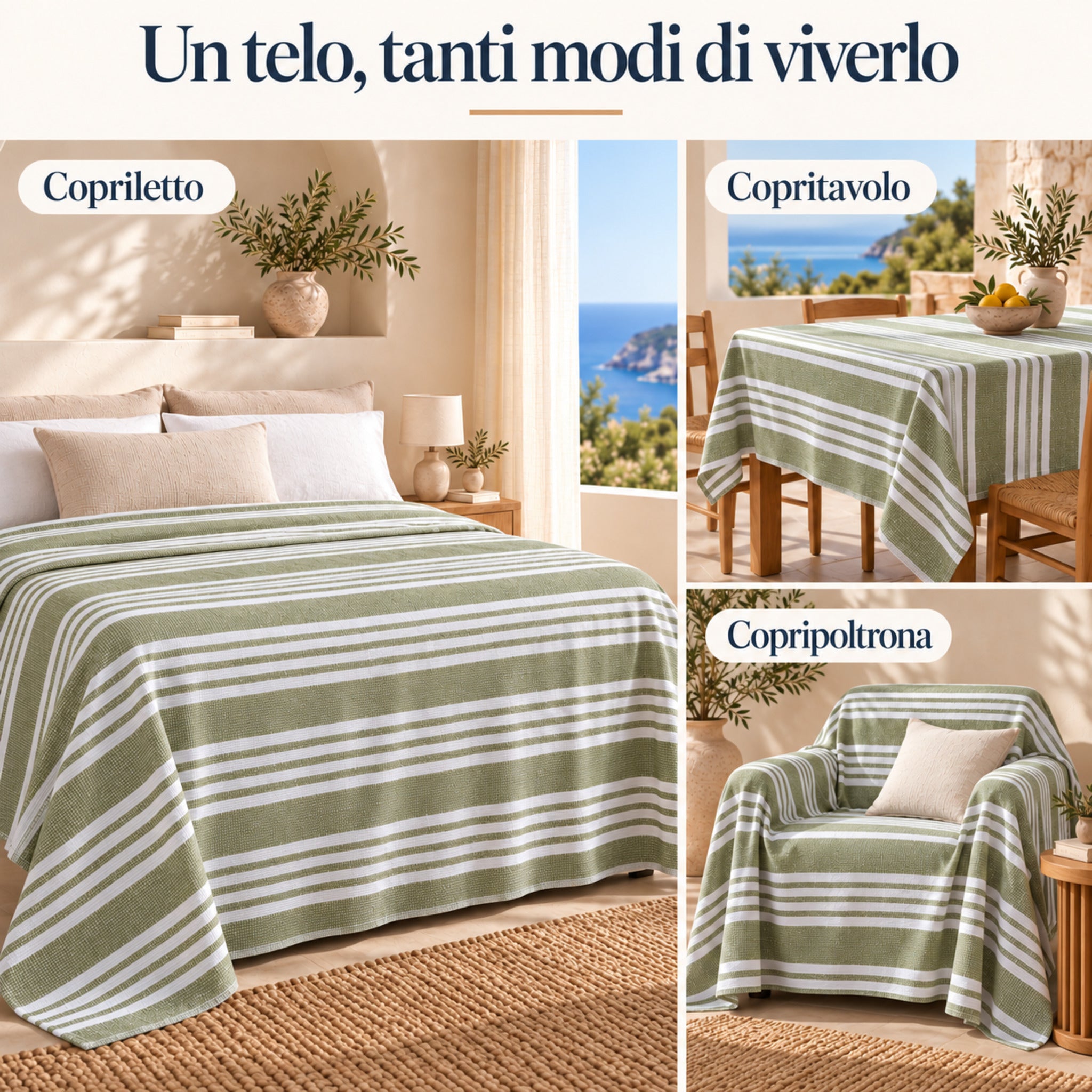 Telo Arredo Fancy Home Maison verde utilizzato come copriletto copritavolo e copripoltrona