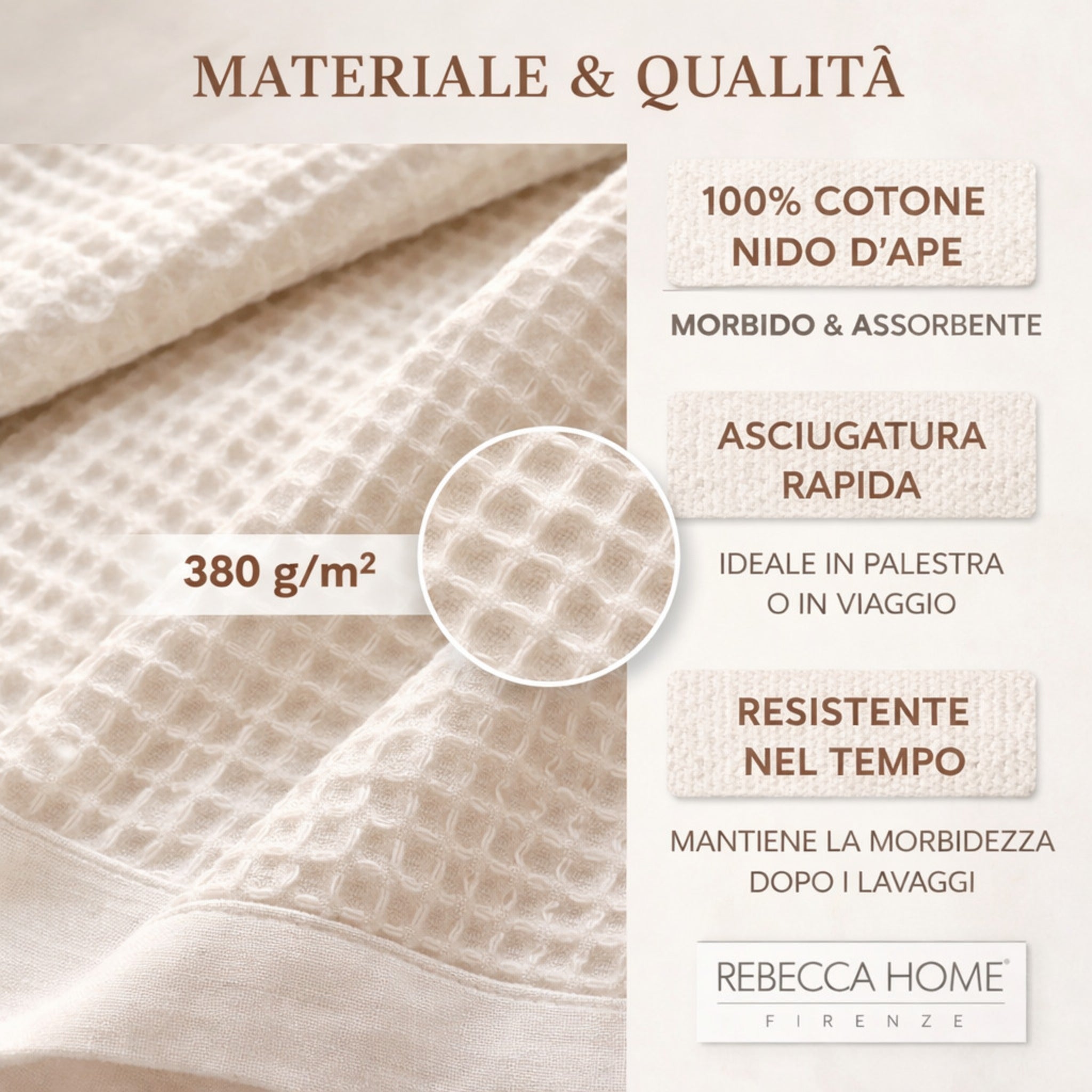 dettaglio tessuto nido d ape avorio 380 gsm cotone