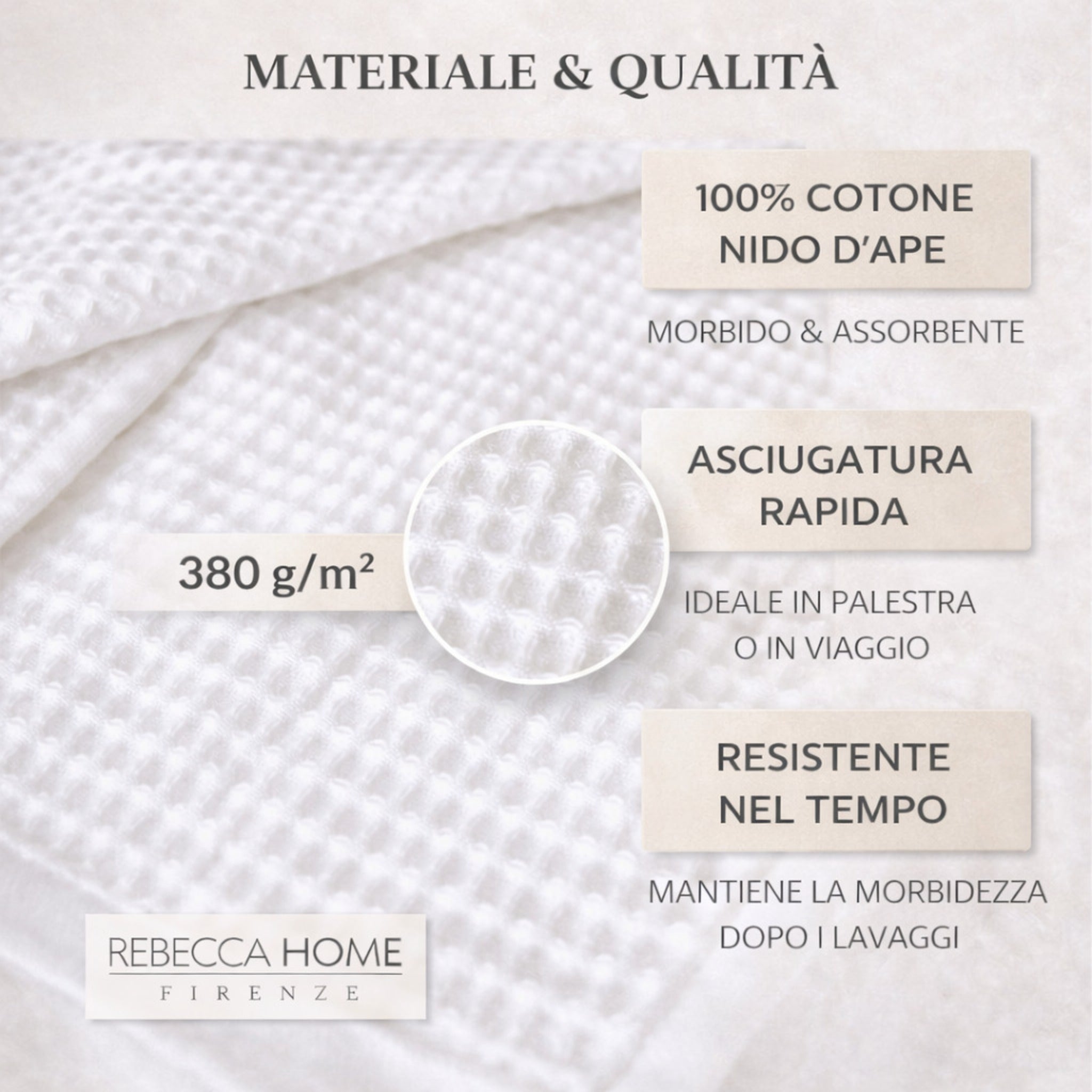 dettaglio tessuto nido d ape bianco 380 gsm cotone