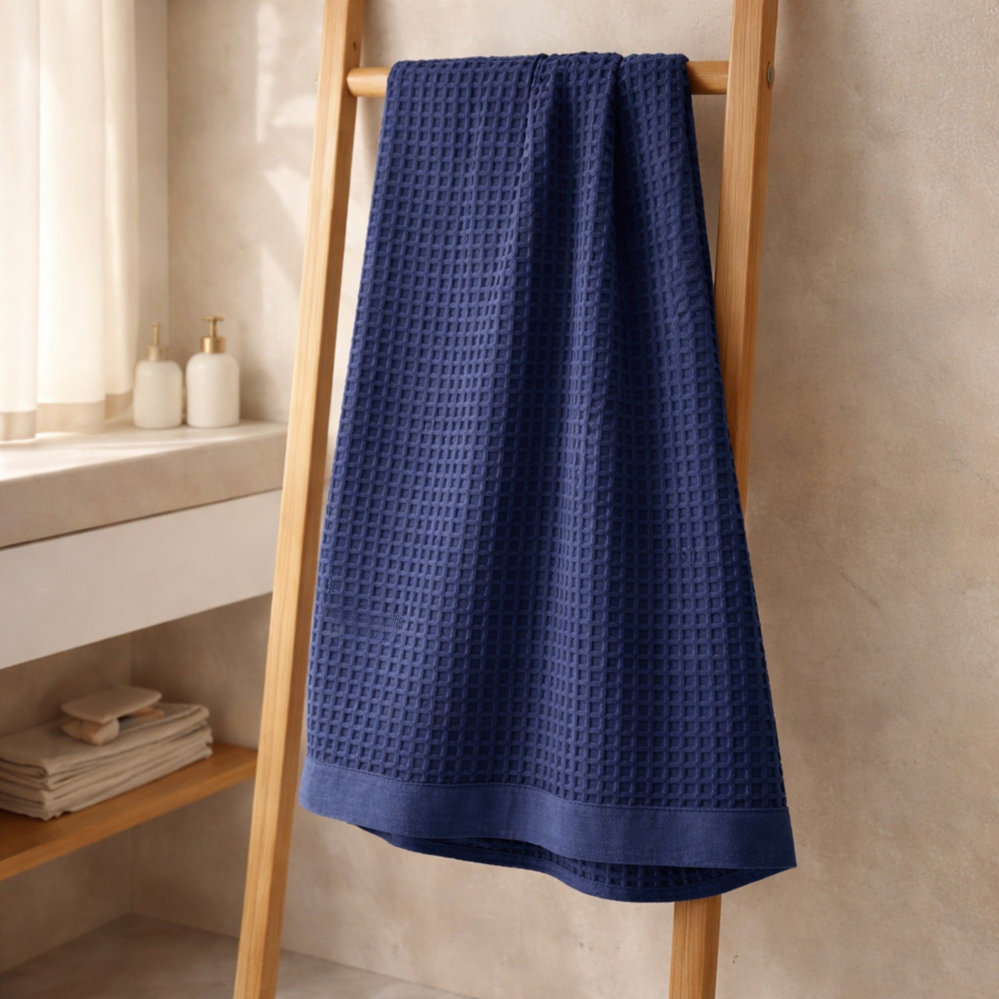 telo doccia blu cotone nido d ape 100x150 bagno moderno
