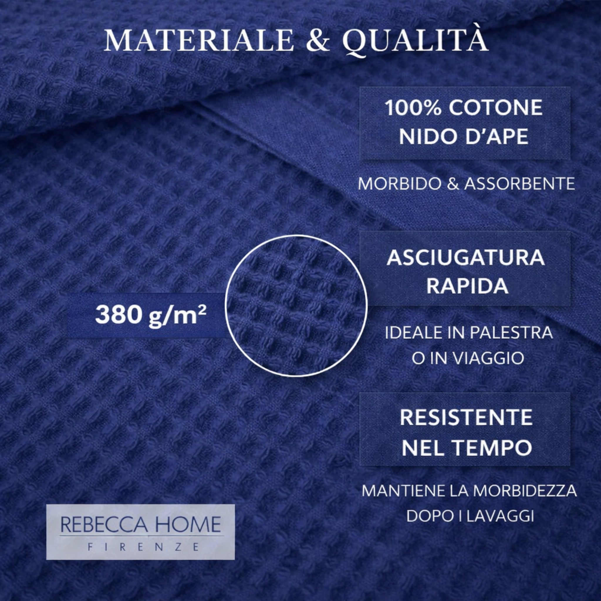 dettaglio tessuto nido d ape blu 380 gsm cotone