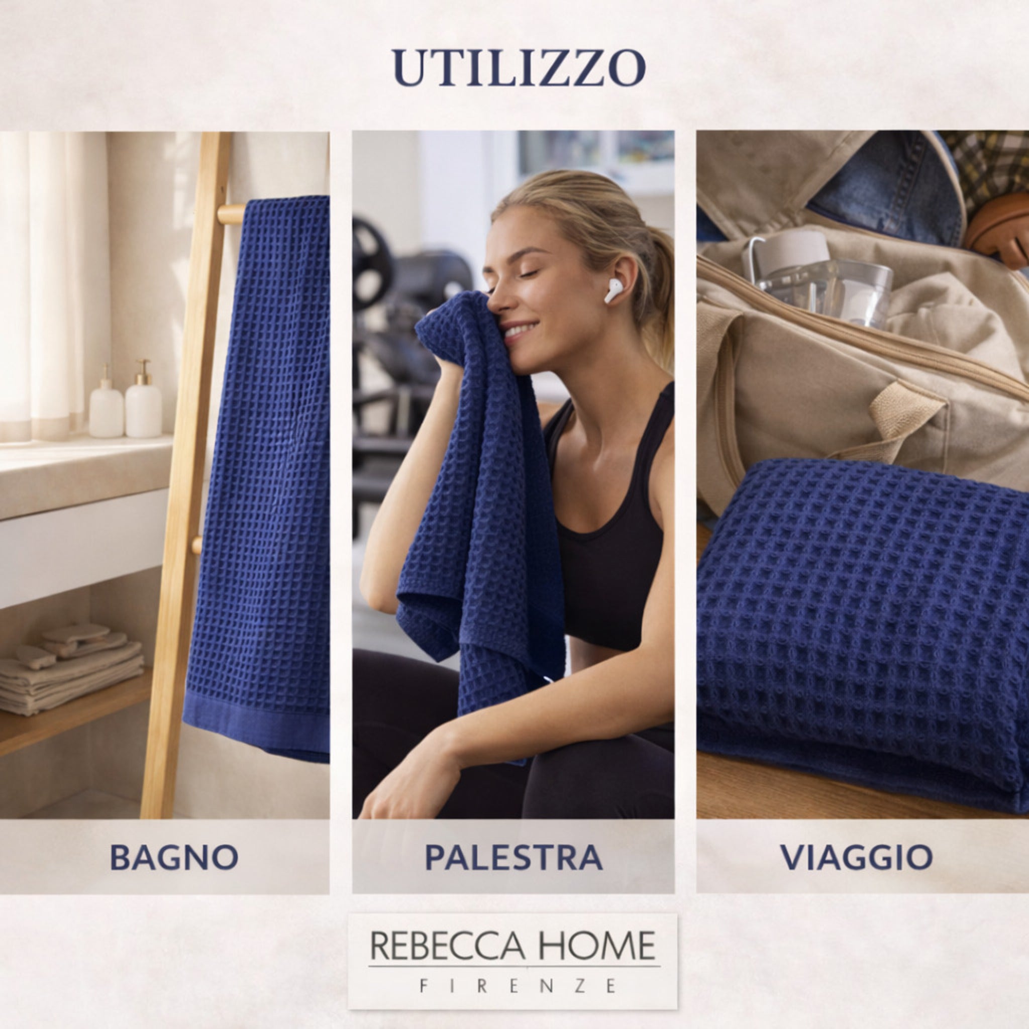 telo doccia blu palestra viaggio leggero compatto