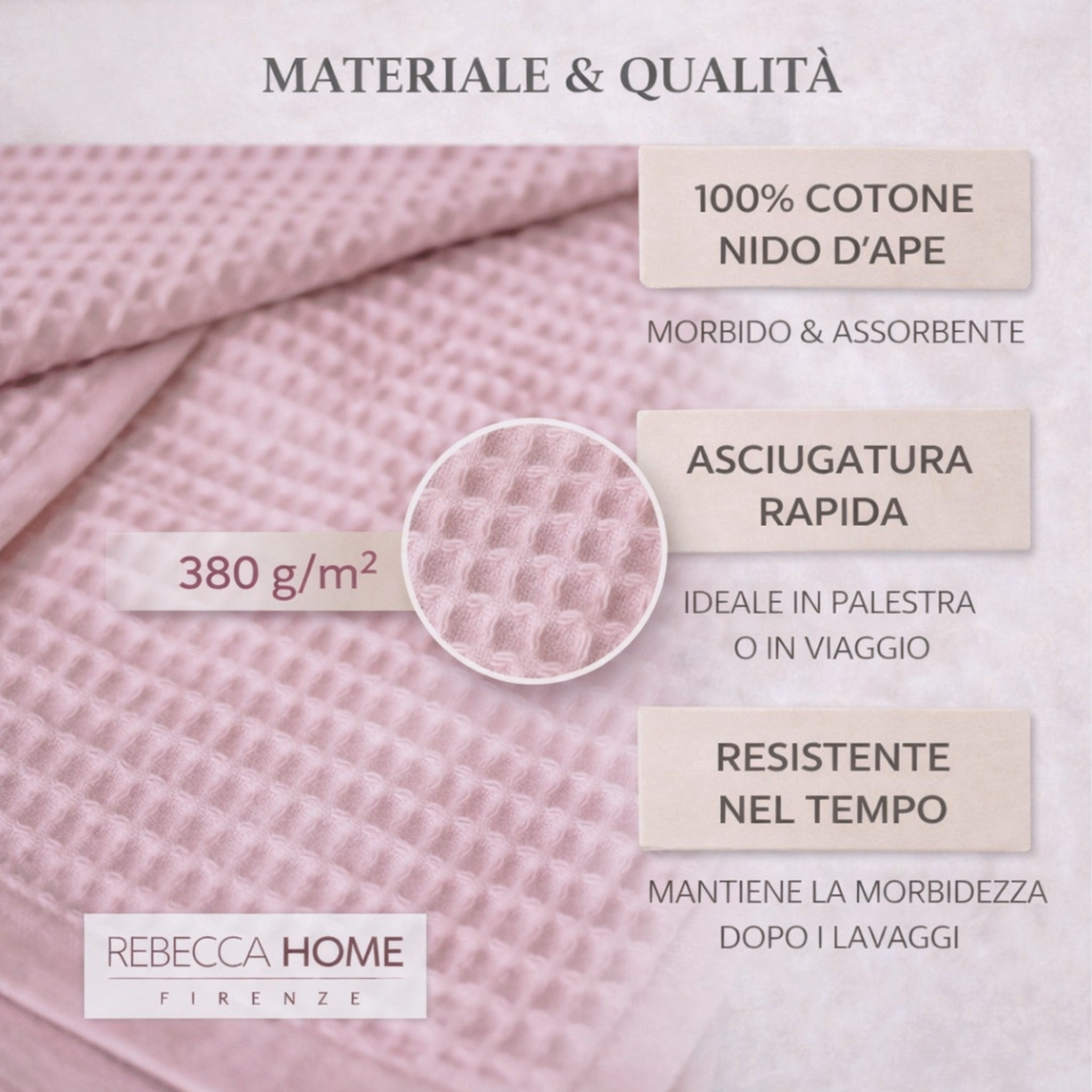 dettaglio tessuto nido d ape rosa antico 380 gsm cotone