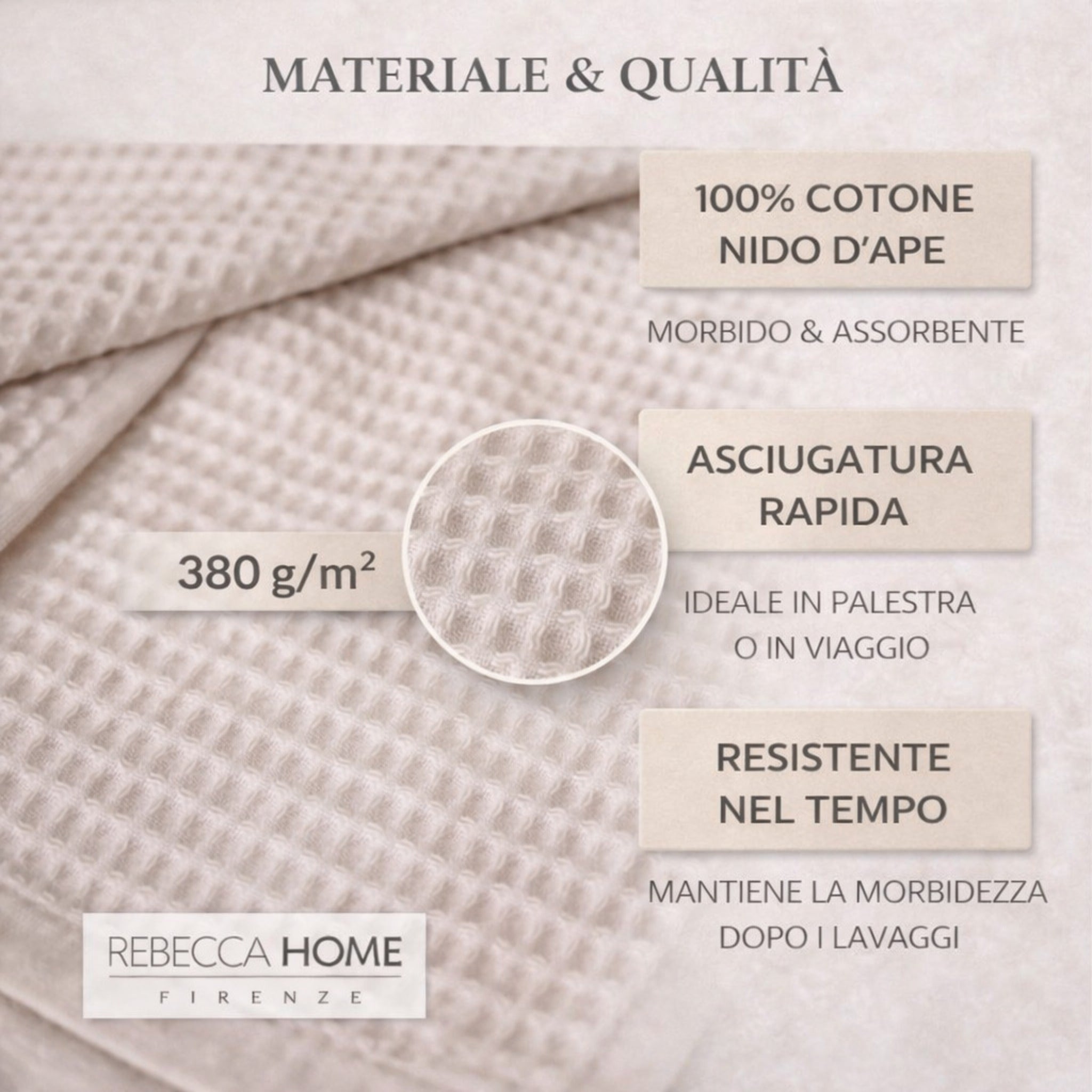 dettaglio tessuto nido d ape sabbia 380 gsm cotone