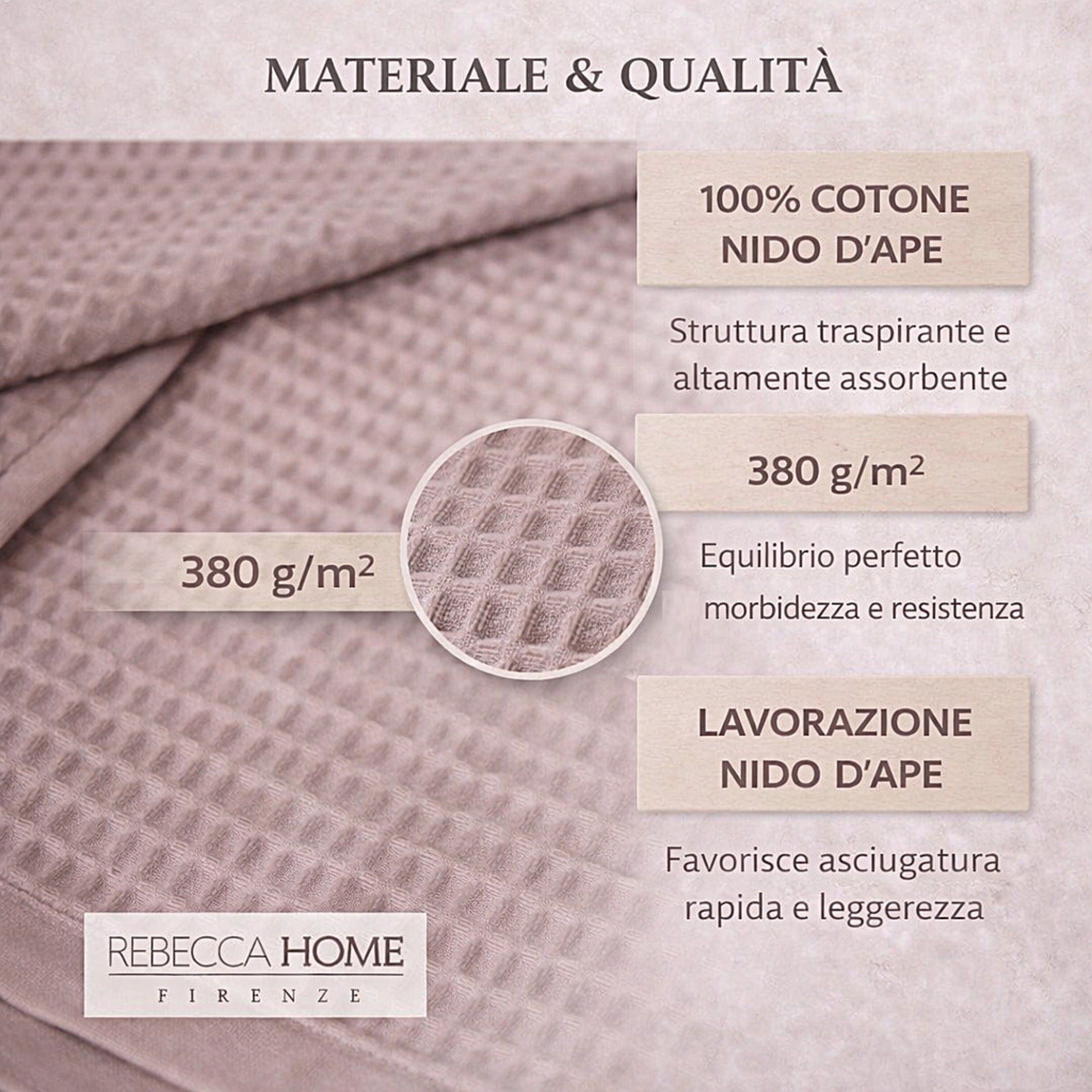 dettaglio tessuto nido d ape tortora 380 gsm cotone