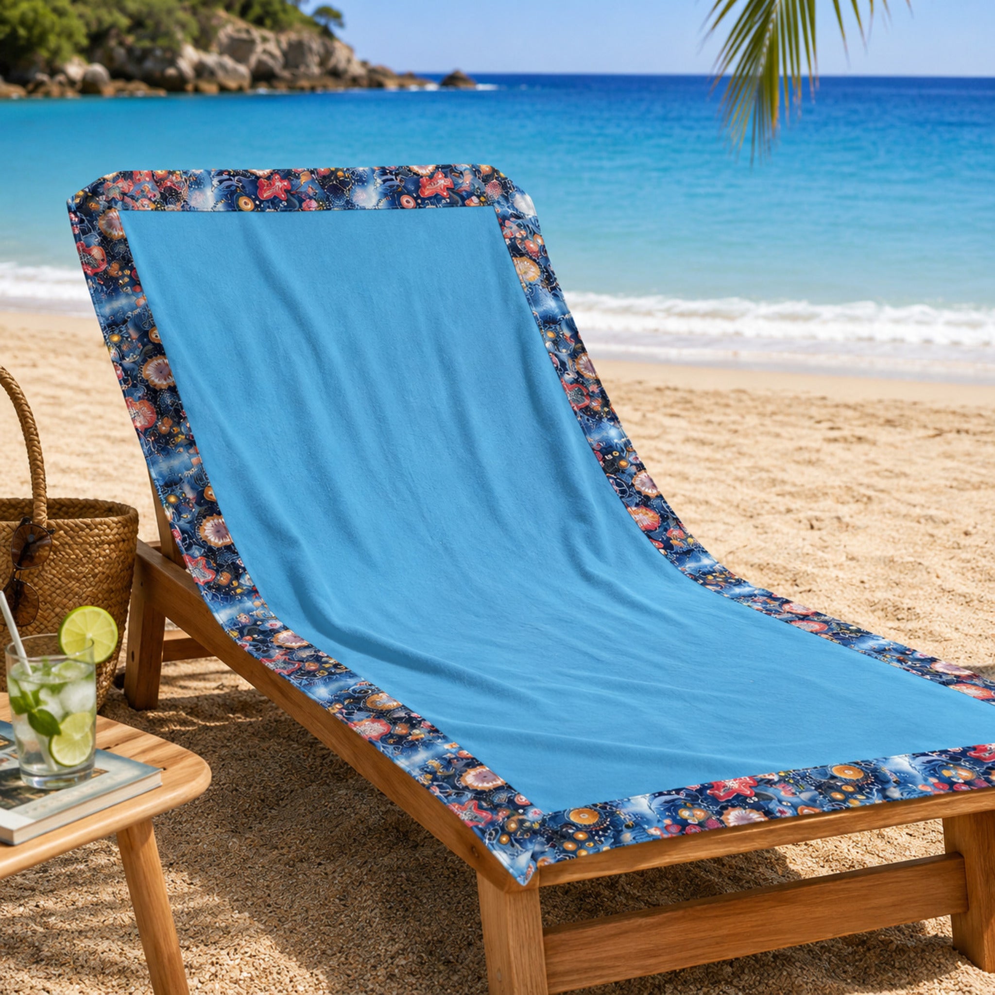 Telo mare azzurro Fancy Home Ventotene con fantasia stelle marine e conchiglie