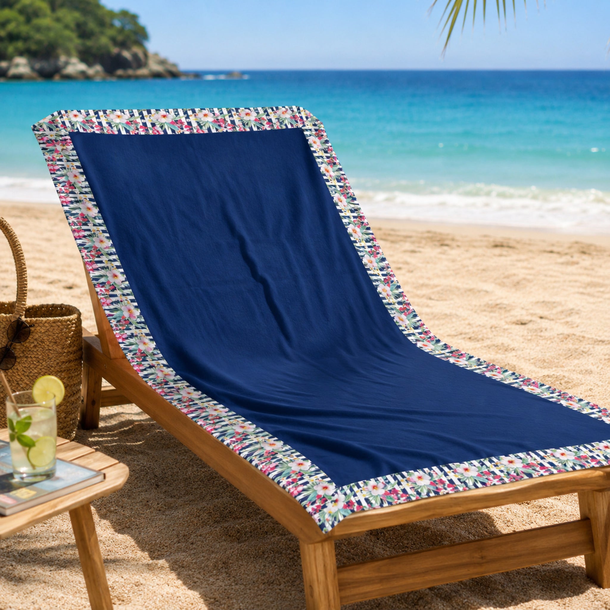 Telo mare blu Fancy Home Ventotene con fantasia floreale tropicale