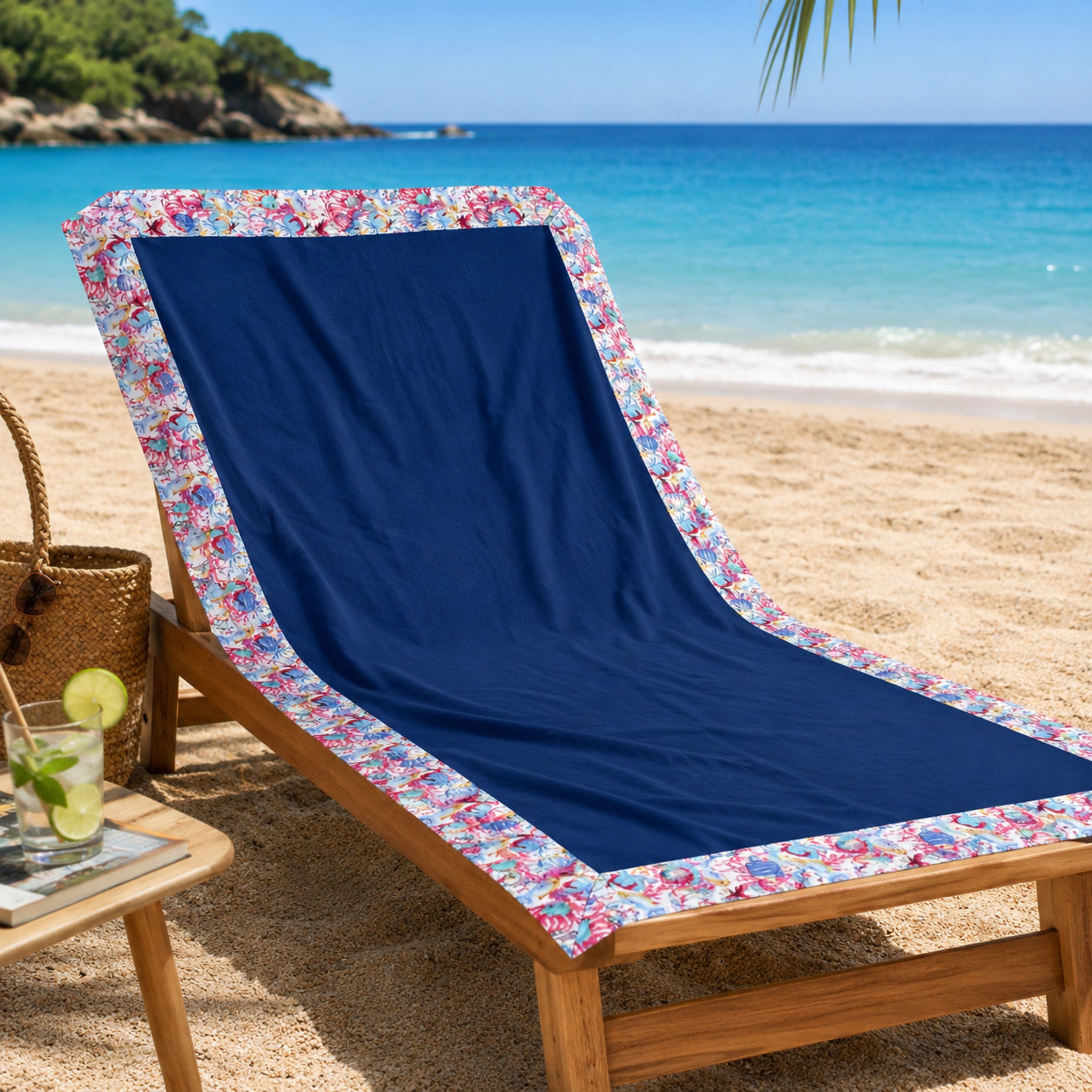Telo mare blu marino Fancy Home Ventotene con fantasia marina tropicale