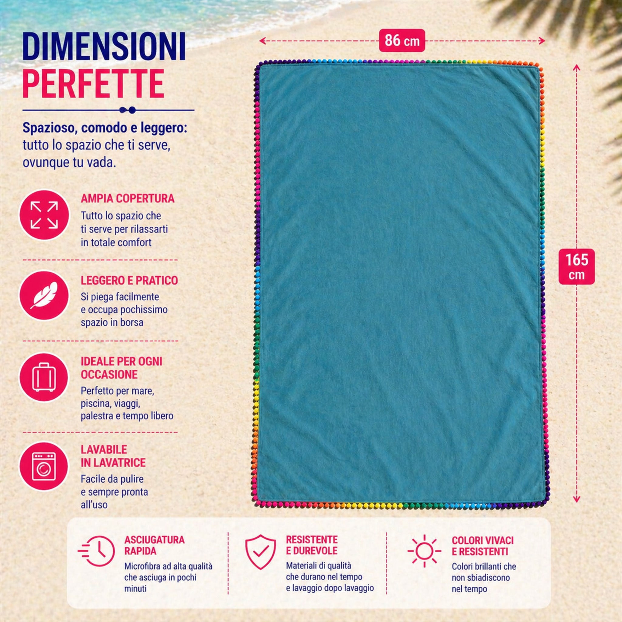telo mare dimensioni 86x165 cm ideale per spiaggia e piscina