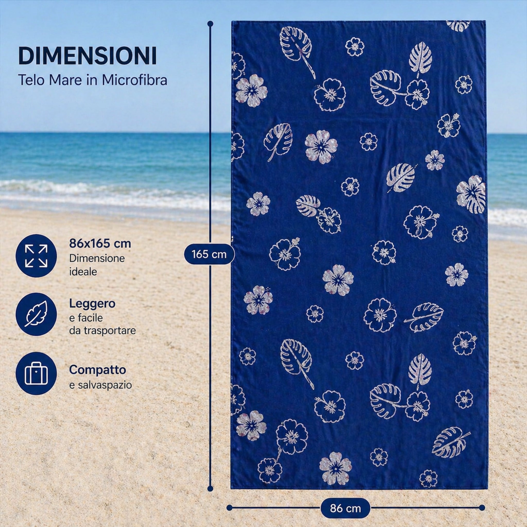 telo mare dimensioni 86x165 cm microfibra leggera