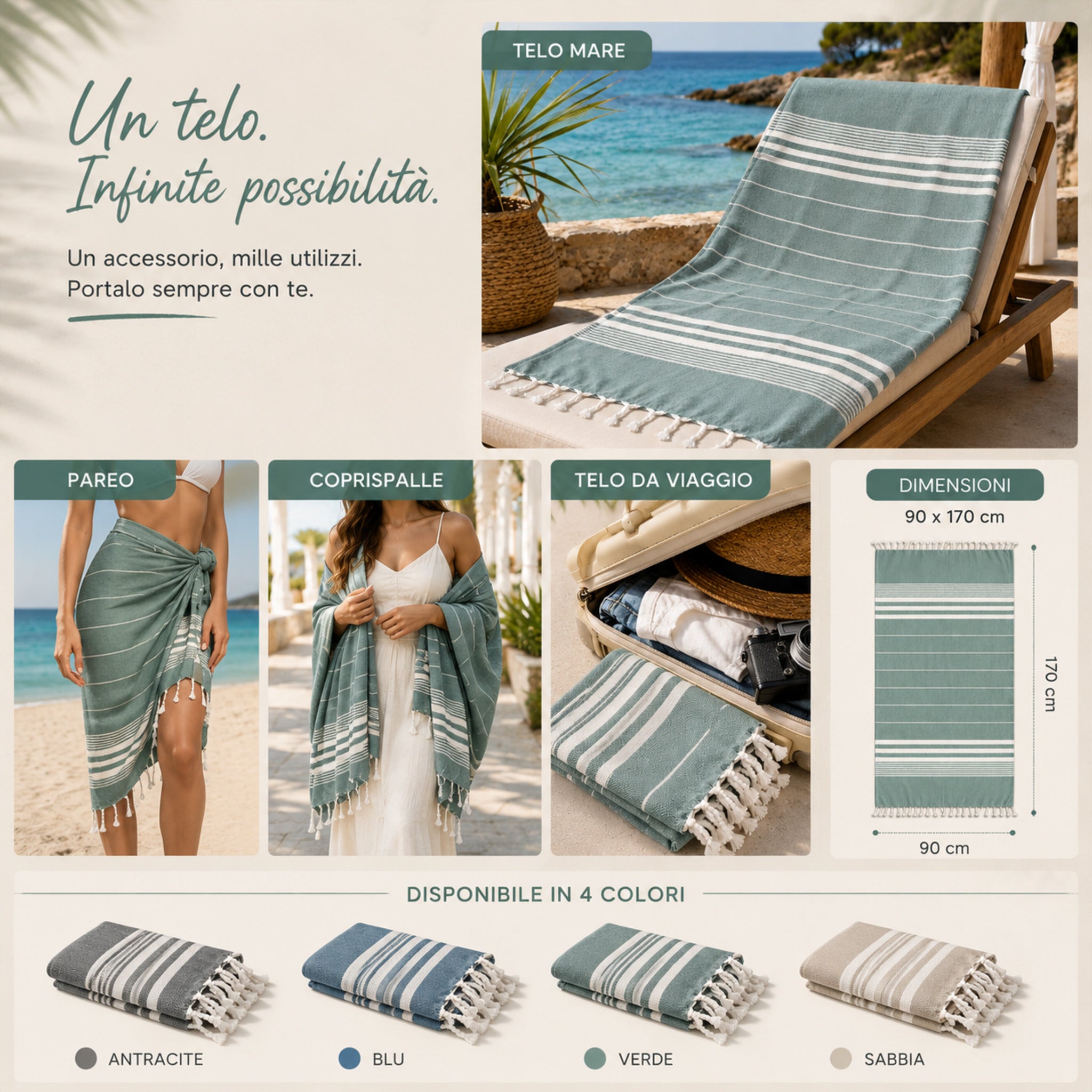 Telo mare fouta Cogal Guadalupa multiuso utilizzabile come pareo coprispalle e telo viaggio