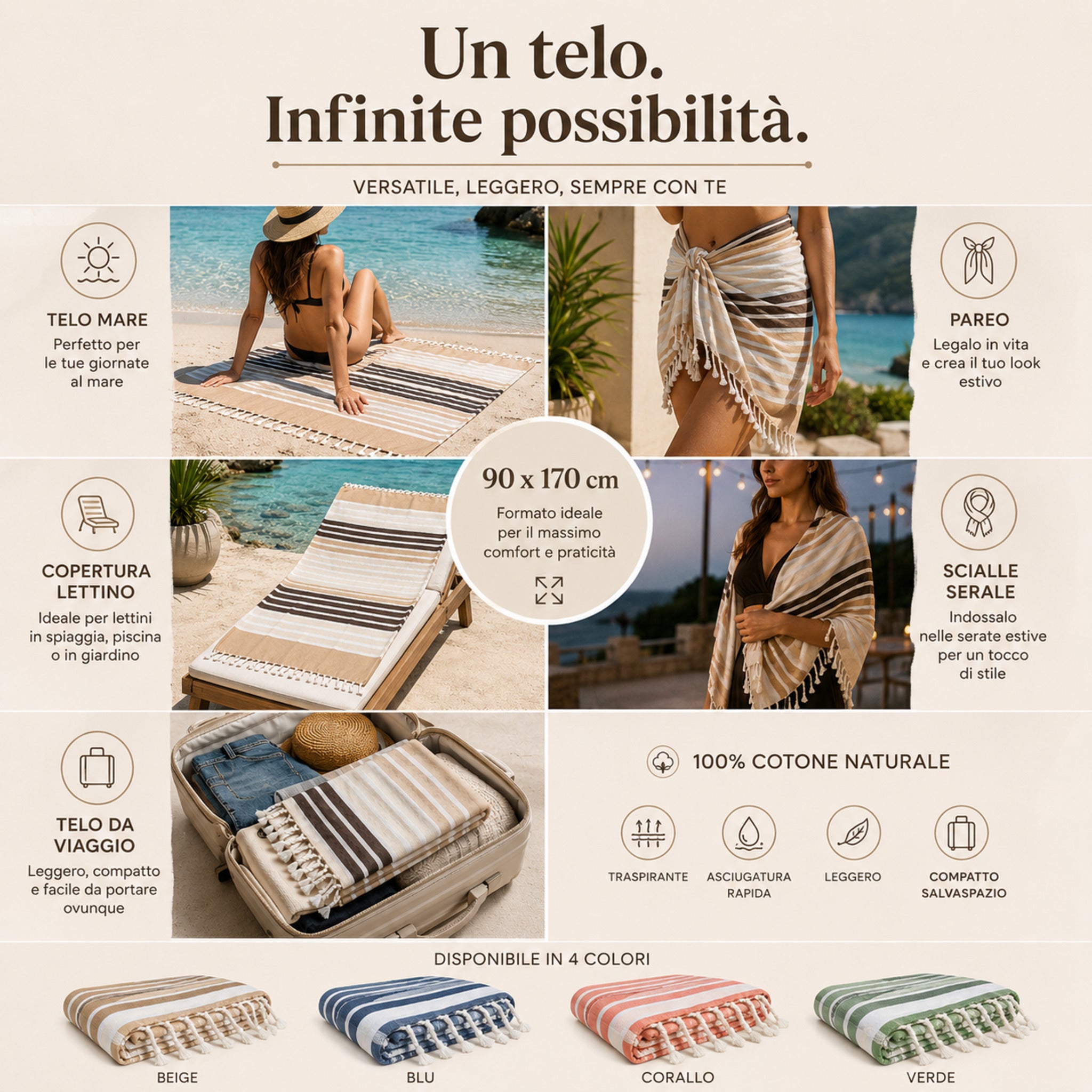 Telo mare fouta Curacao utilizzabile come pareo scialle telo spiaggia e copertura lettino