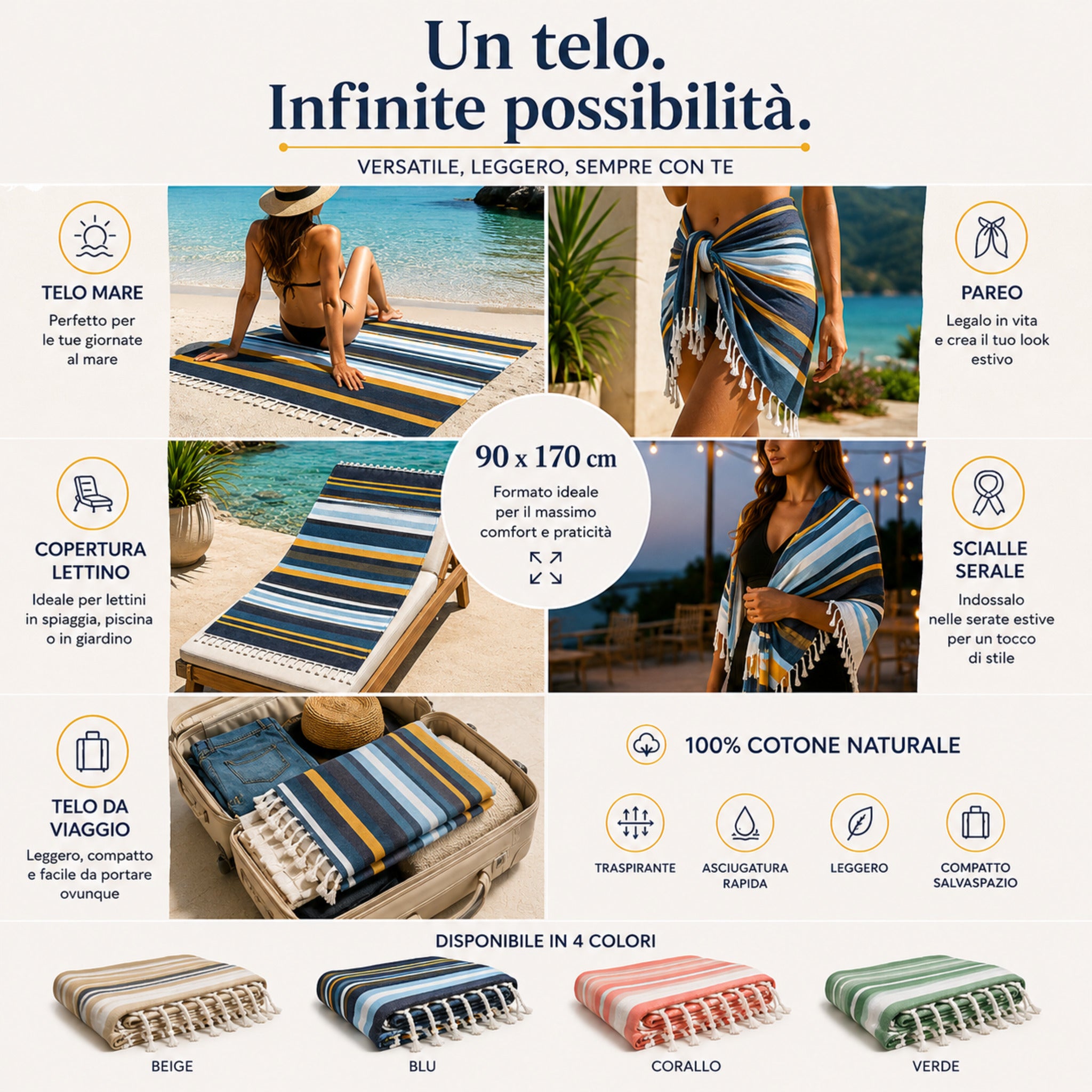 Telo mare fouta Curacao utilizzabile come pareo scialle telo spiaggia e copertura lettino