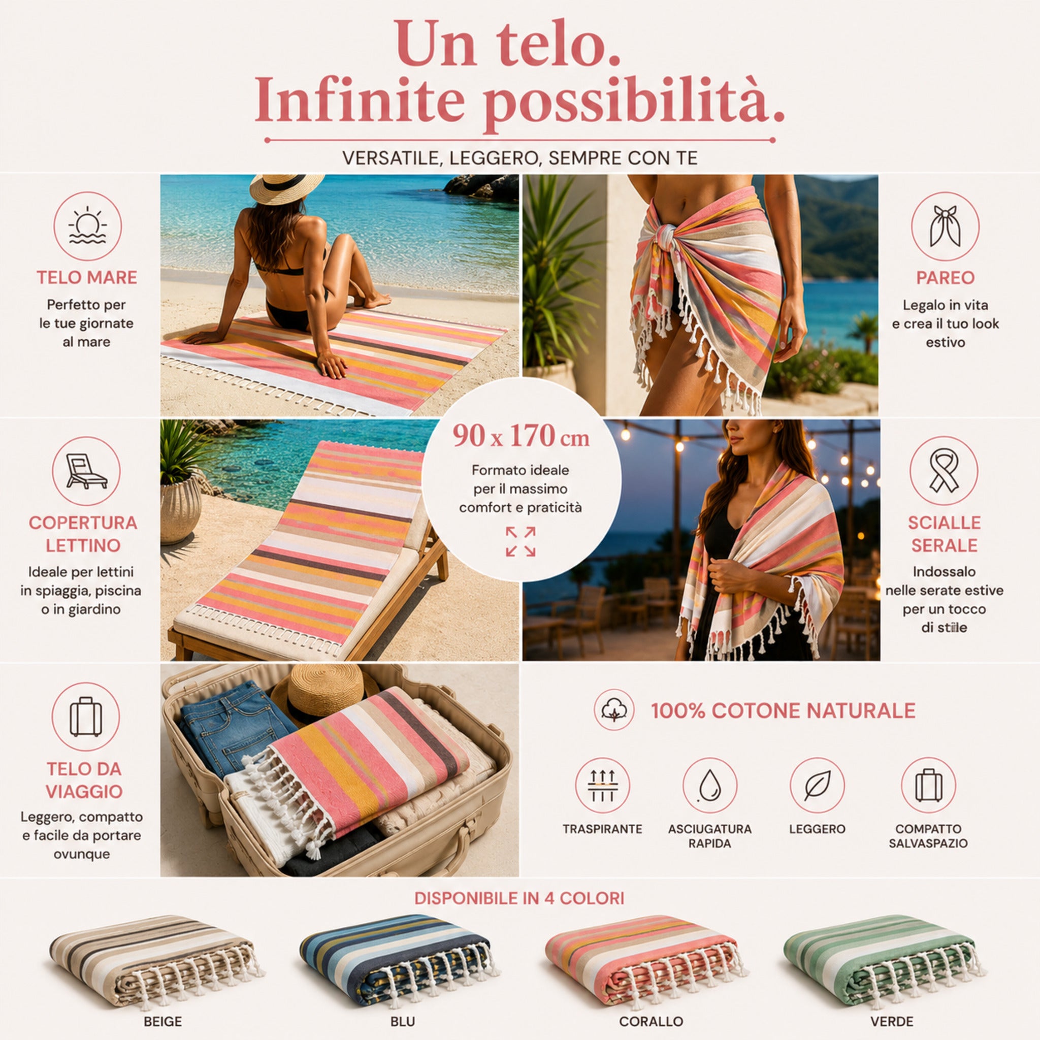 Telo mare fouta Curacao utilizzabile come pareo scialle telo spiaggia e copertura lettino