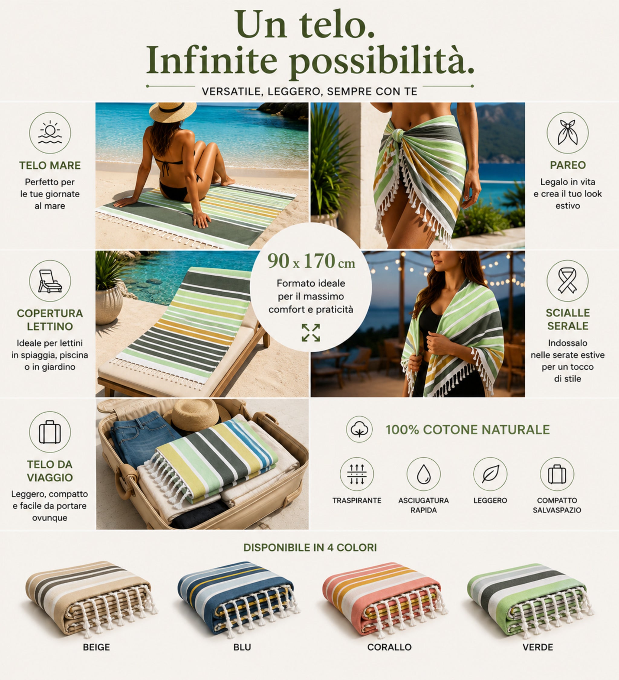 Telo mare fouta Curacao utilizzabile come pareo scialle telo spiaggia e copertura lettino
