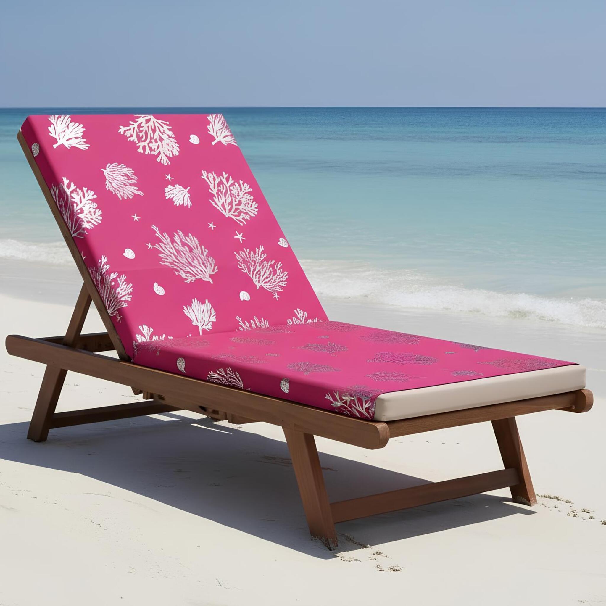 telo mare microfibra fucsia con stampa coralli stelle marine su lettino spiaggia